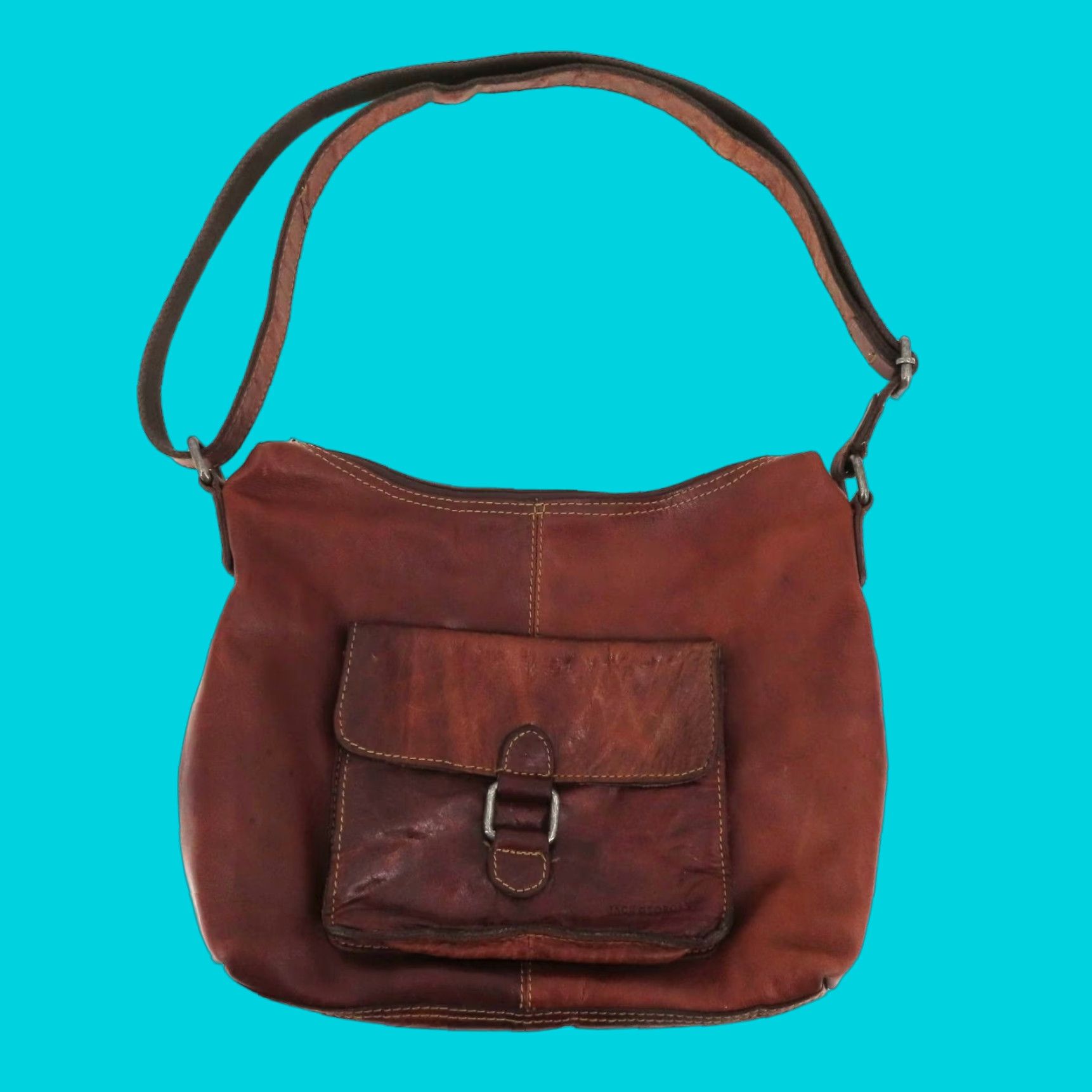 George Jack Georges Distressed Brown Leather Shoulder Bag Handbag Purse Flap Pocket Size ONE SIZE - 1 Thumbnail