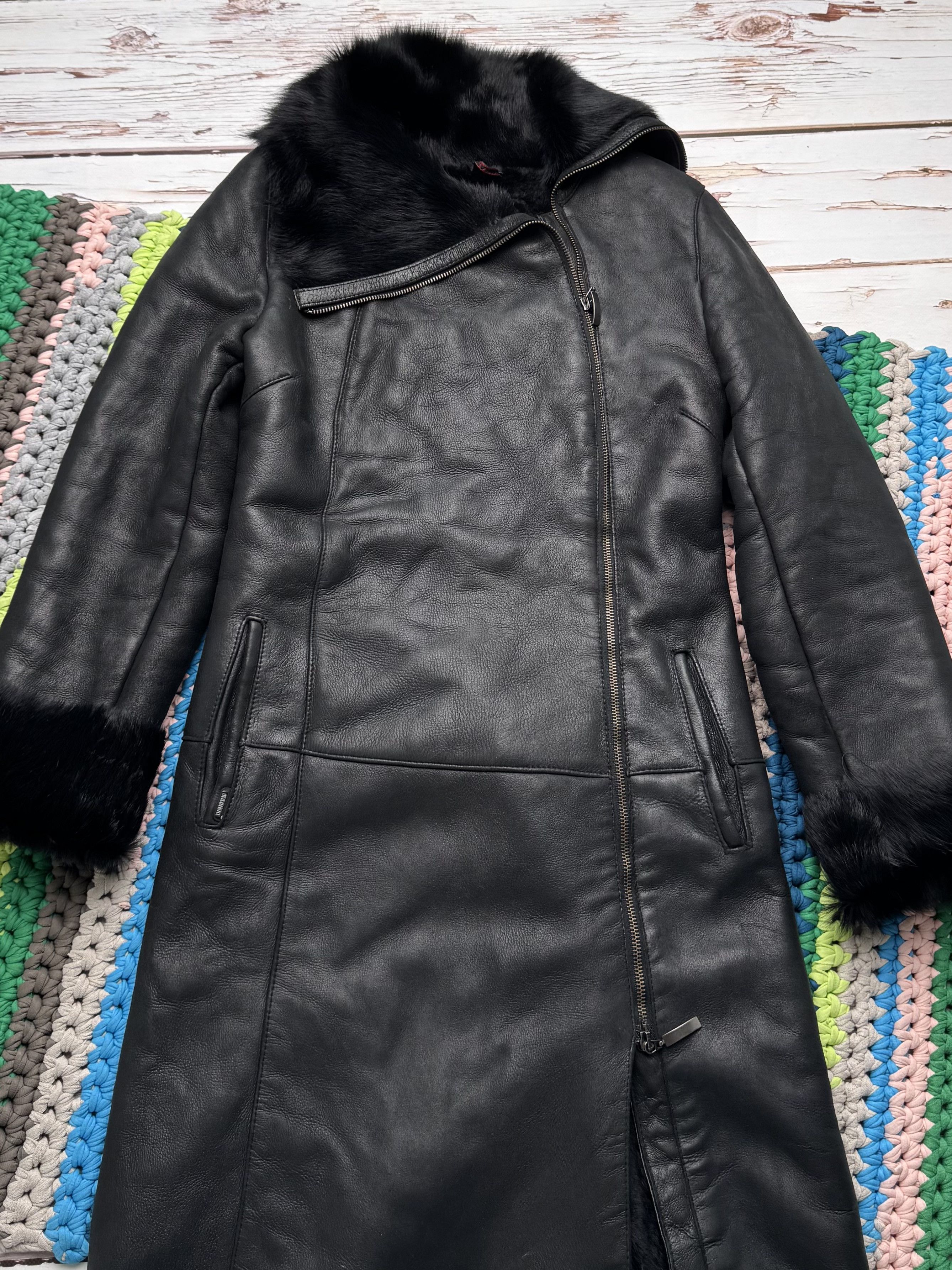 Vintage Vintage Sheepskin Leather Coat Black Fur Collar Long Jacket Size S / US 4 / IT 40 - 6 Thumbnail