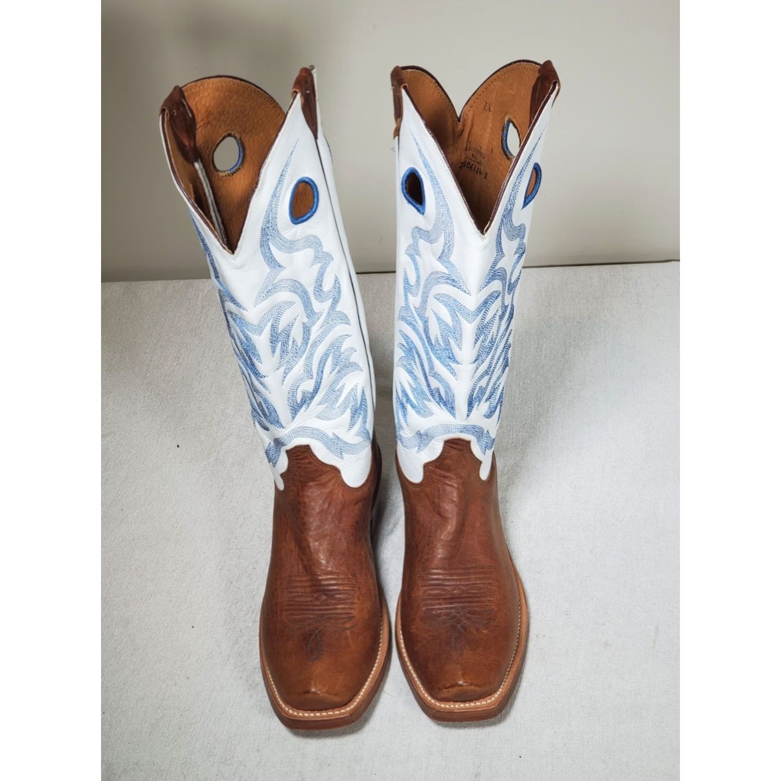 Justin Boots VINTAGE Justin Boots Bent Rail Boot Western Square Toe EE US 9 White Brown Leather Size US 9 / EU 42 - 7 Thumbnail