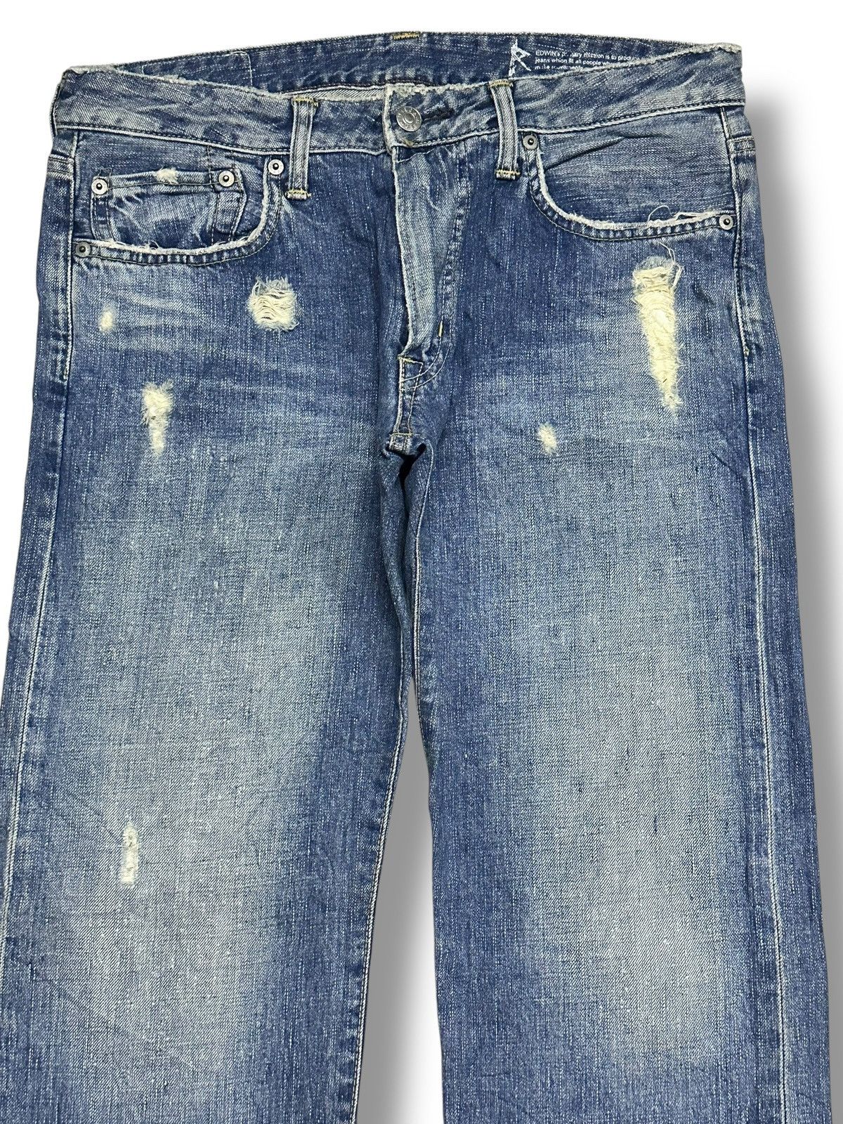Edwin Edwin 502R Vintage 90's Distressed Baggy Loose & Faded Wash Size US 33 - 3 Thumbnail