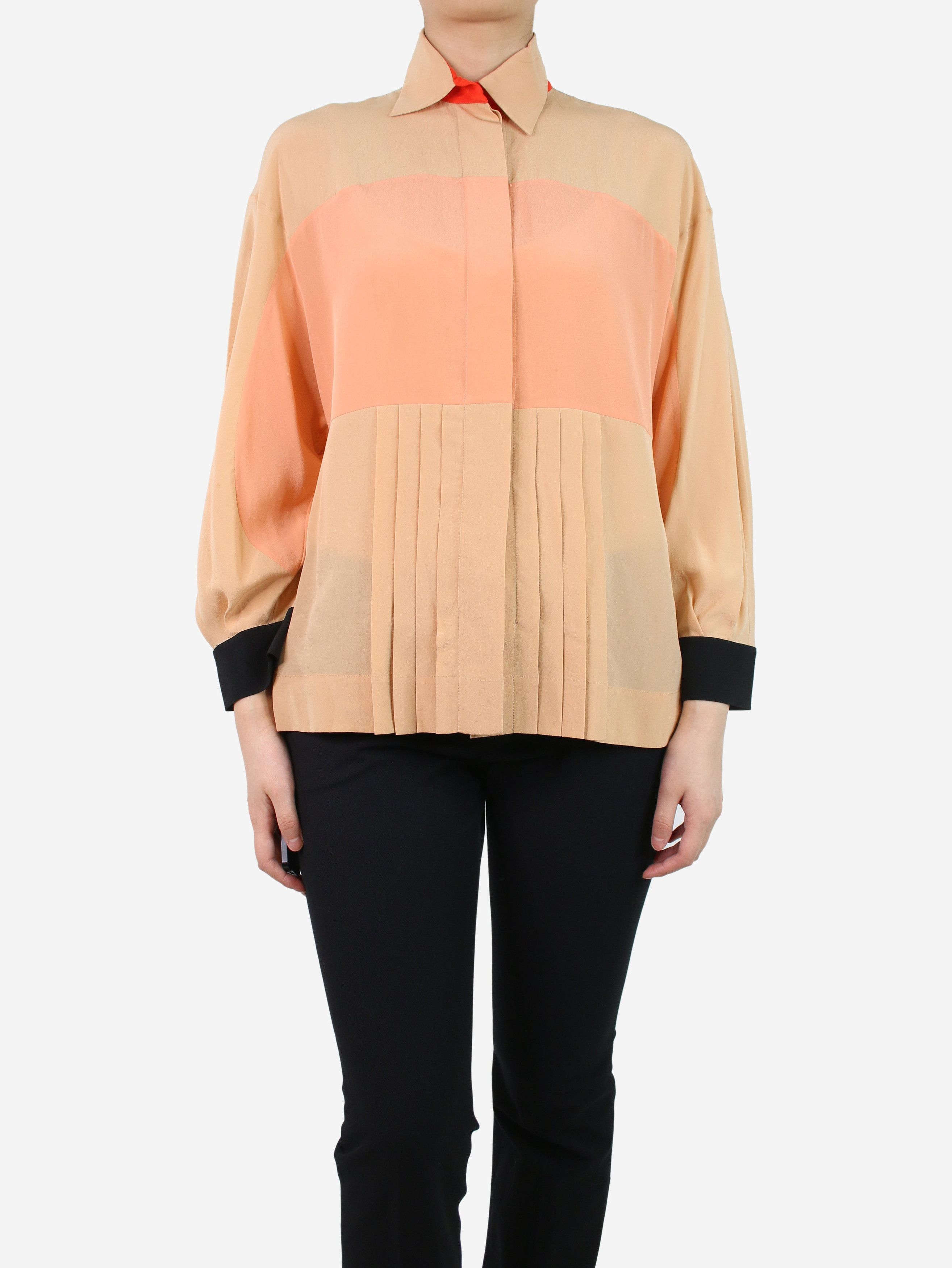 image of Fendi Beige Colour-Block Pleated Blouse - Size Uk 4, Women's