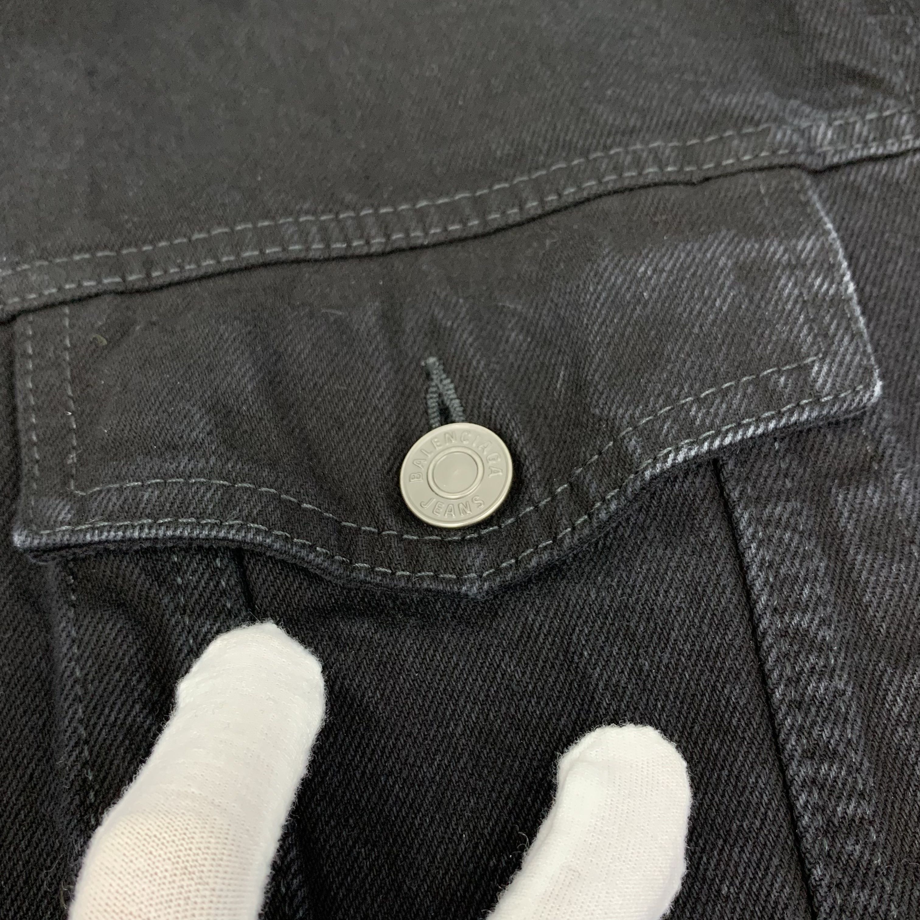 Balenciaga Balenciaga Black Beaded Logo Denim Jacket (Size XS) Size XS / US 0-2 / IT 36-38 - 3 Thumbnail
