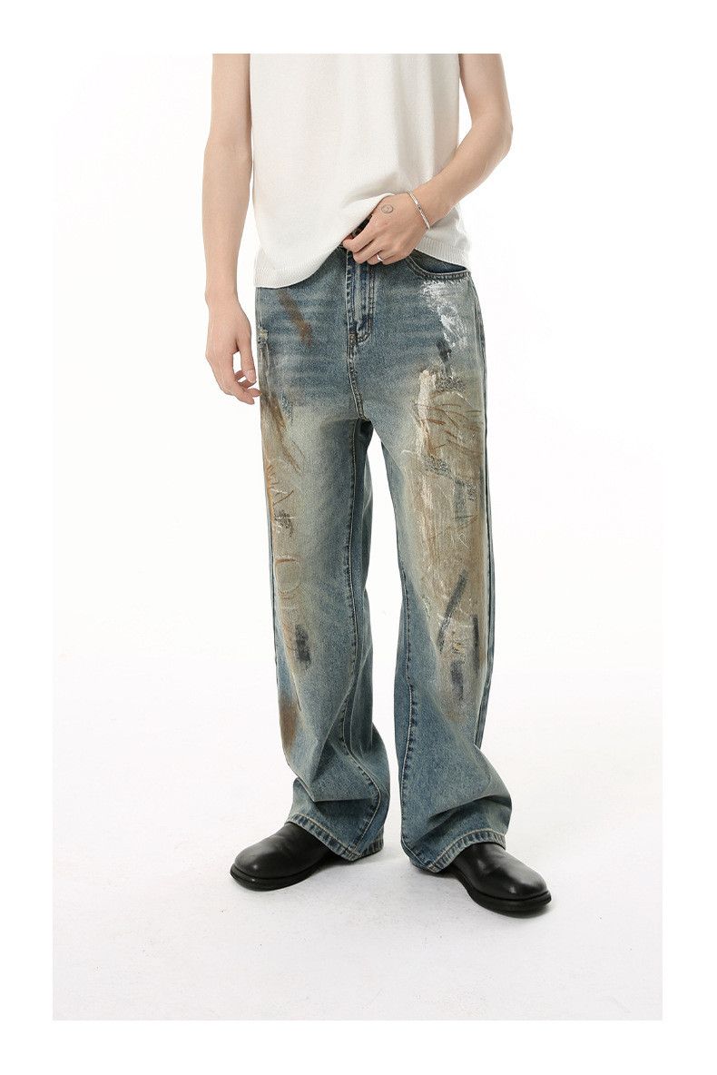 Vintage Men's street-style distressed graffiti washed jeans Size US 32 / EU 48 - 2 Thumbnail