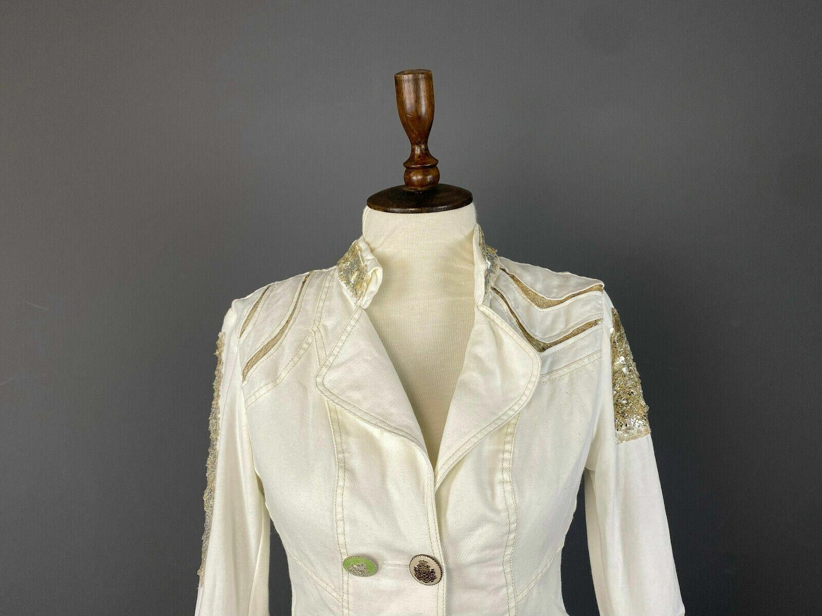 Designer Elisa Cavaletti Sono Italiano White Breasted Jacket XS S Size XS / US 0-2 / IT 36-38 - 2 Thumbnail