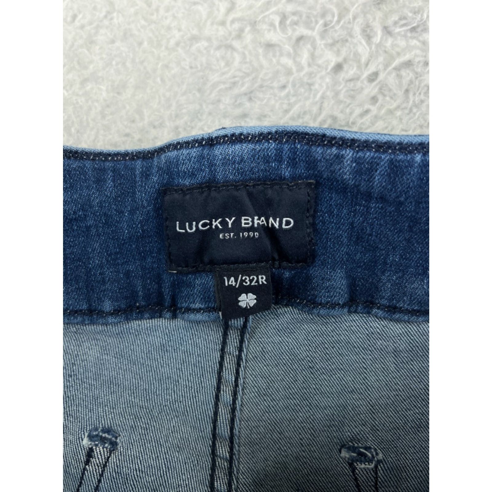 Lucky Brand VINTAGE Lucky Brand Jeans Juniors 14 Blue Denim Flared High Rise 5-Pocket Cotton Distressed Raw Hem Womens Girls Smalls? Size 36" / US 14 / IT 50 - 3 Thumbnail