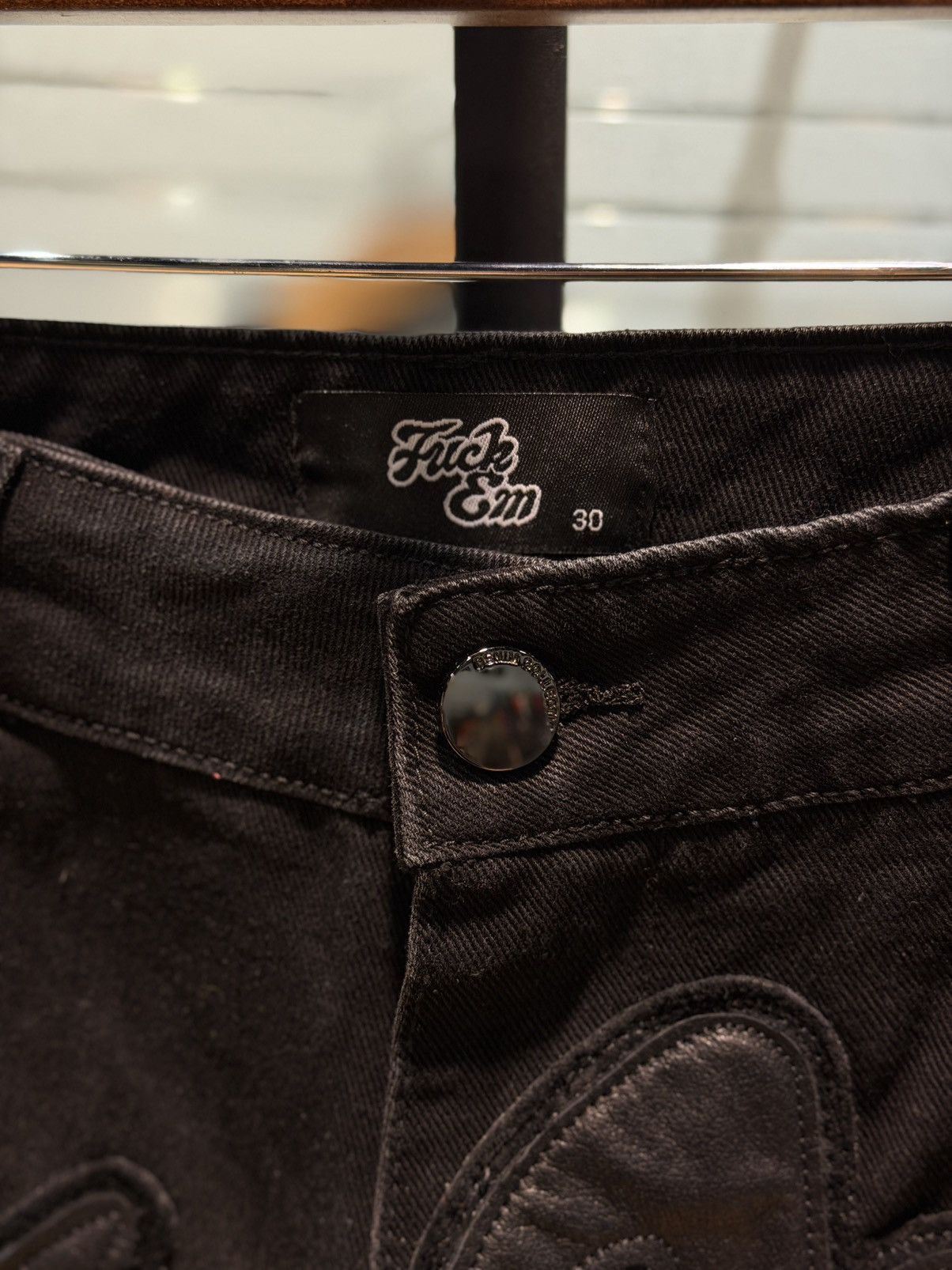 Other Fuck EM Shorts Black Denim Leather Patch Size (30) Size US 30 / EU 46 - 7 Thumbnail
