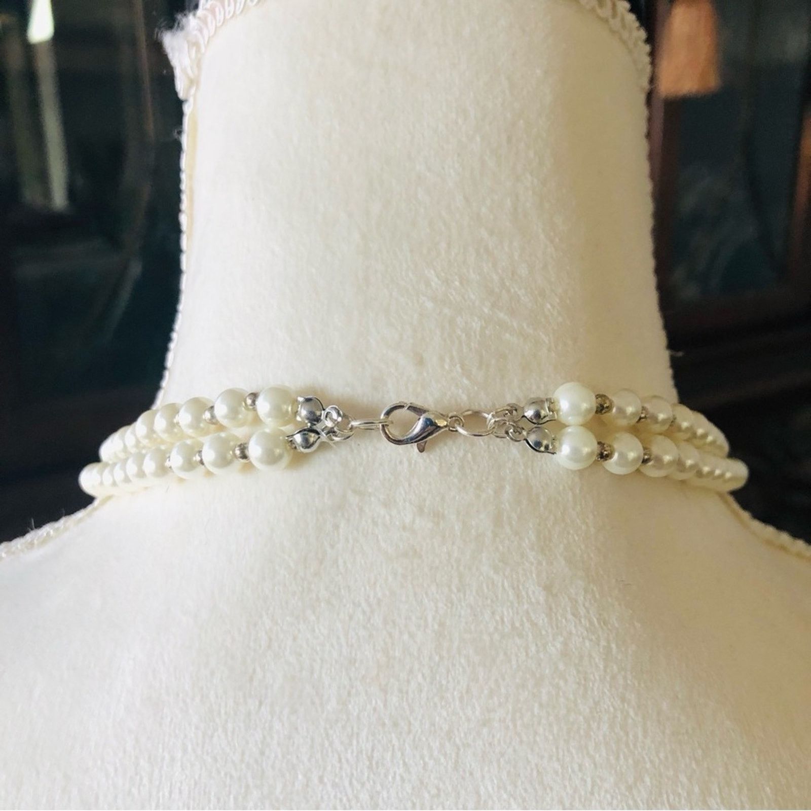 Handmade Handcrafted double strand white Czech Pearl necklace Size ONE SIZE - 6 Thumbnail