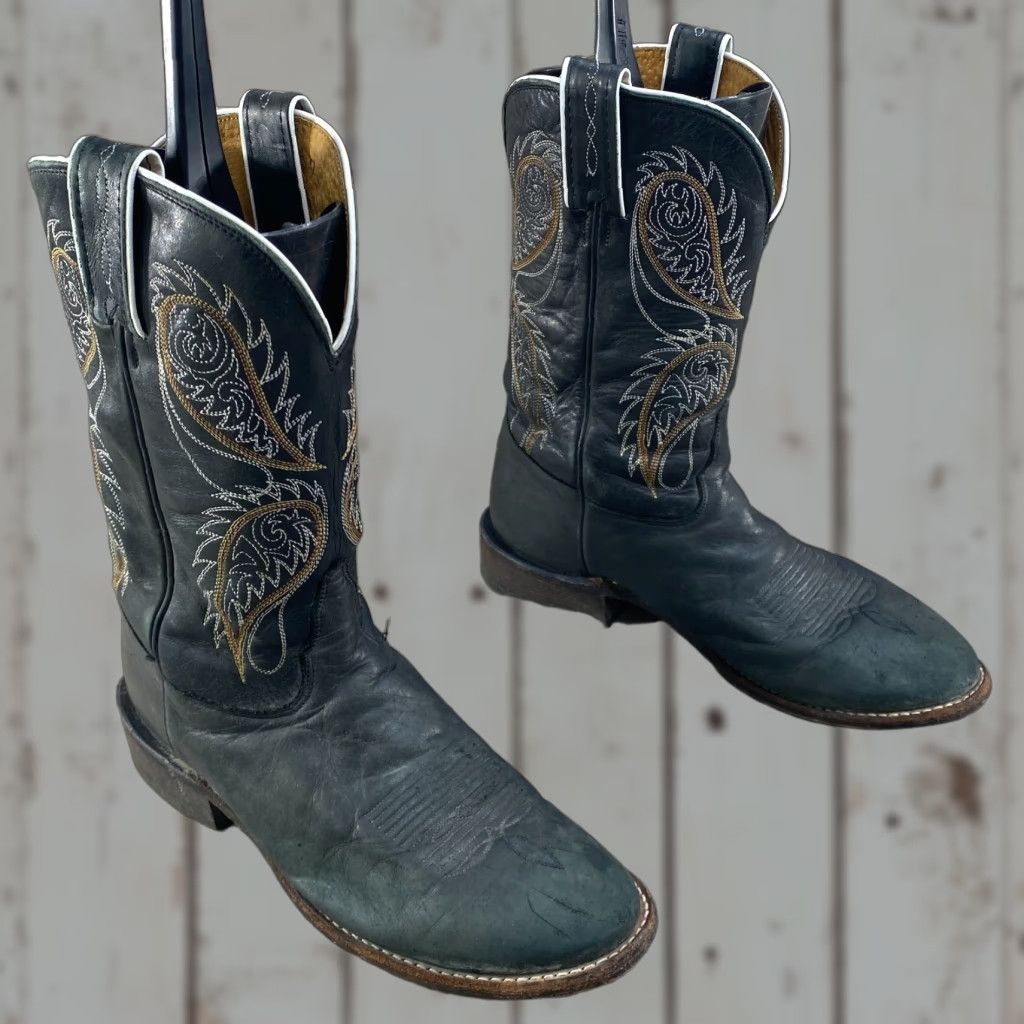 Tony Lama Tony Lama Boots Western Ropers 9 B Black Leather Round Toe Cowboy Boots Unisex Adults Mens Women Girls Boys Size US 9 / IT 39 - 1 Thumbnail