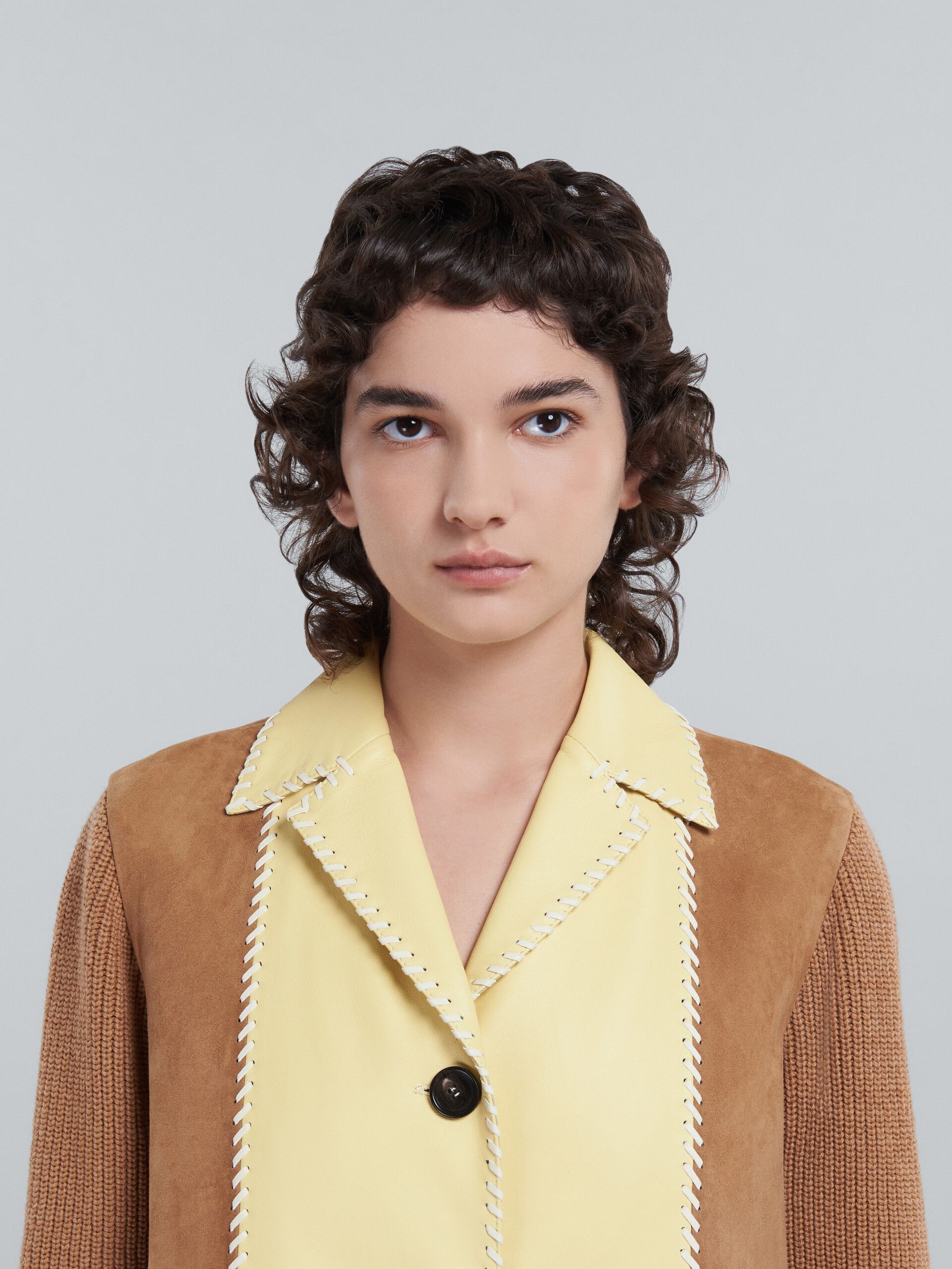 Marni o1srvl11e0624 Leather Jacket in Brown/Yellow Size M / US 6-8 / IT 42-44 - 3 Thumbnail