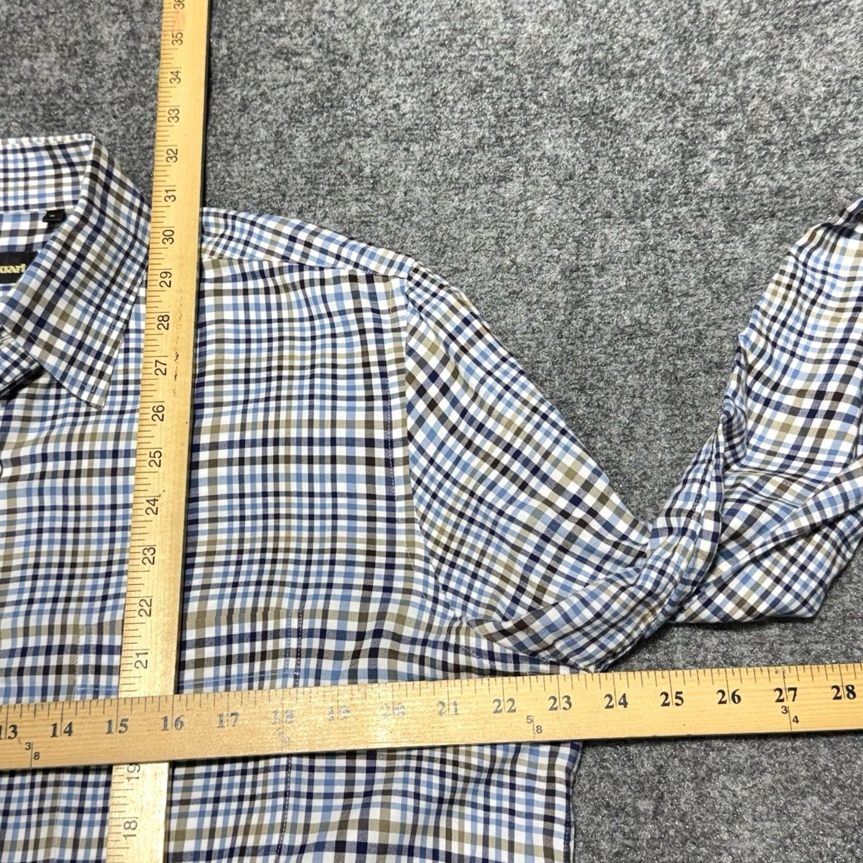 Paul Stuart Paul Stuart Dress Shirt Mens M Blue White Check Pocket Made in Italy Size 40R - 5 Thumbnail