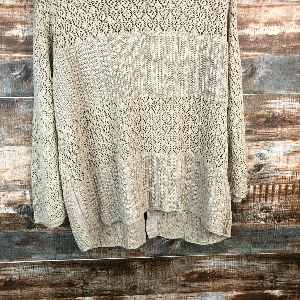 Homespun Knitwear × Japanese Brand × Vintage DL Merci Grace crochet meshnet Brown Cardigan Knitwear #C529 Size L / US 10 / IT 46 - 14 Thumbnail