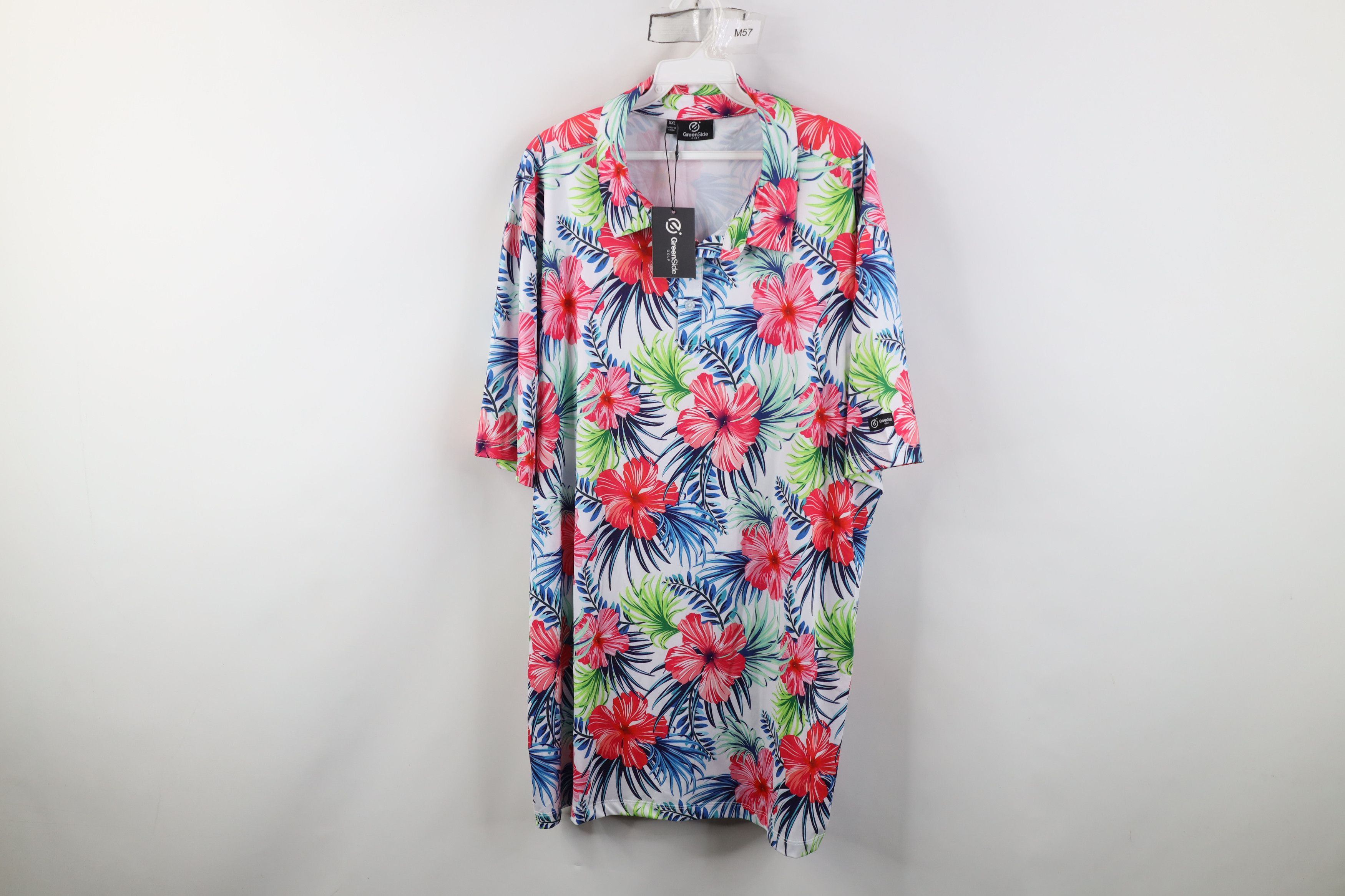 Vintage New Green Side Golf Floral Hawaiian Knit Golfing Polo Shirt Size US XXL / EU 58 / 5 - 1 Thumbnail