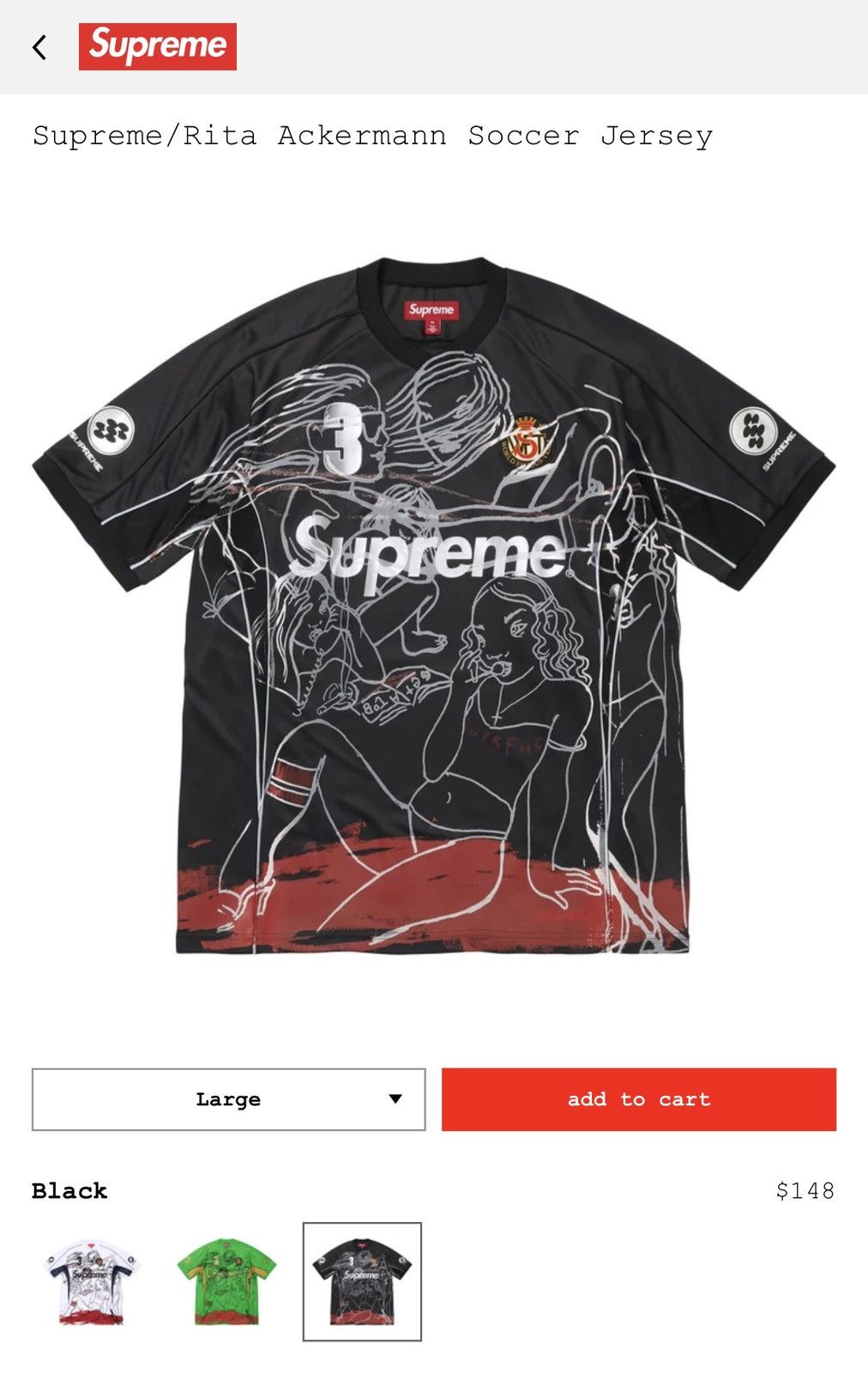Streetwear × Supreme Supreme black beetle top tee jersey soccer t