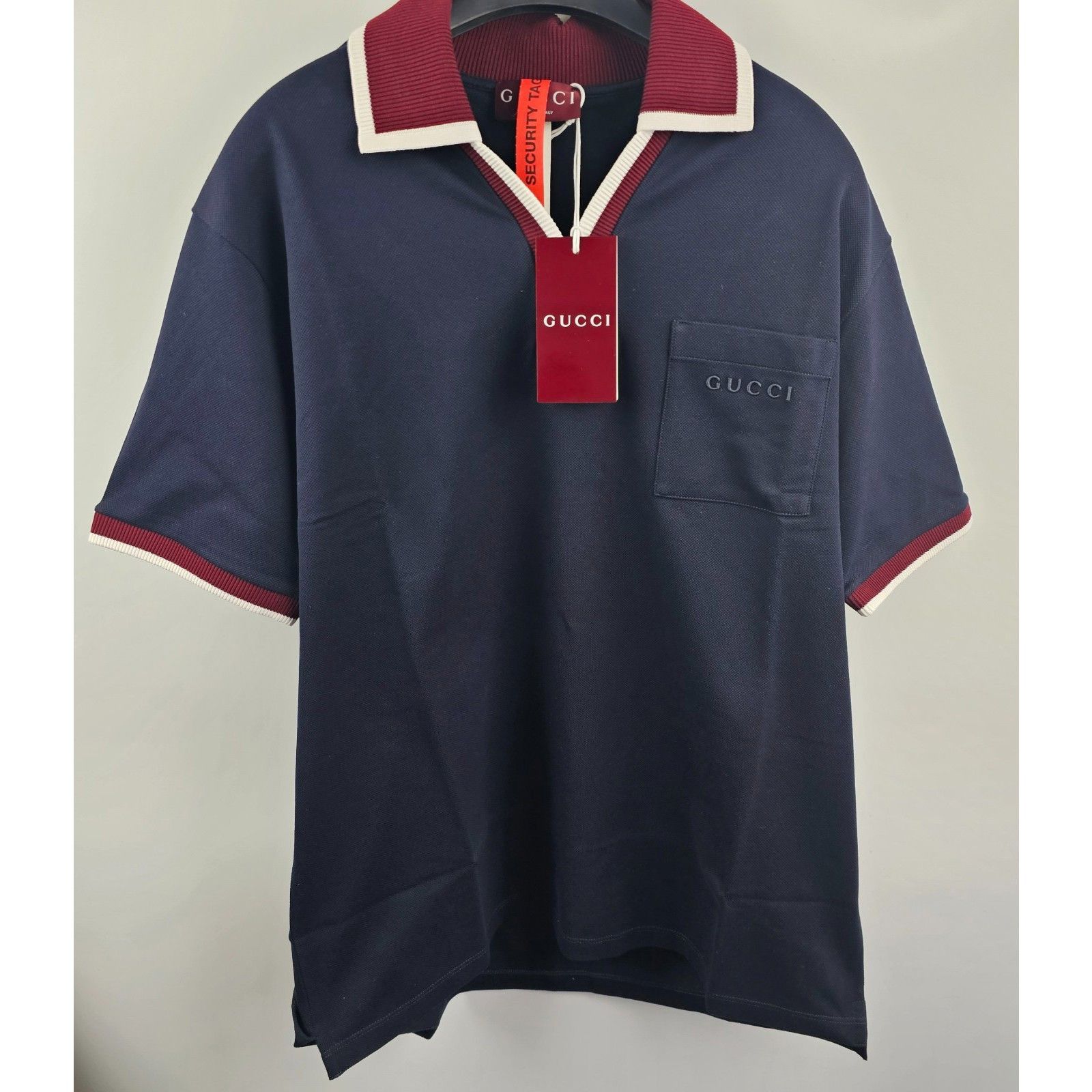GUCCI $950 Navy Cotton Polo Shirt New & Authentic (Men display picture 1