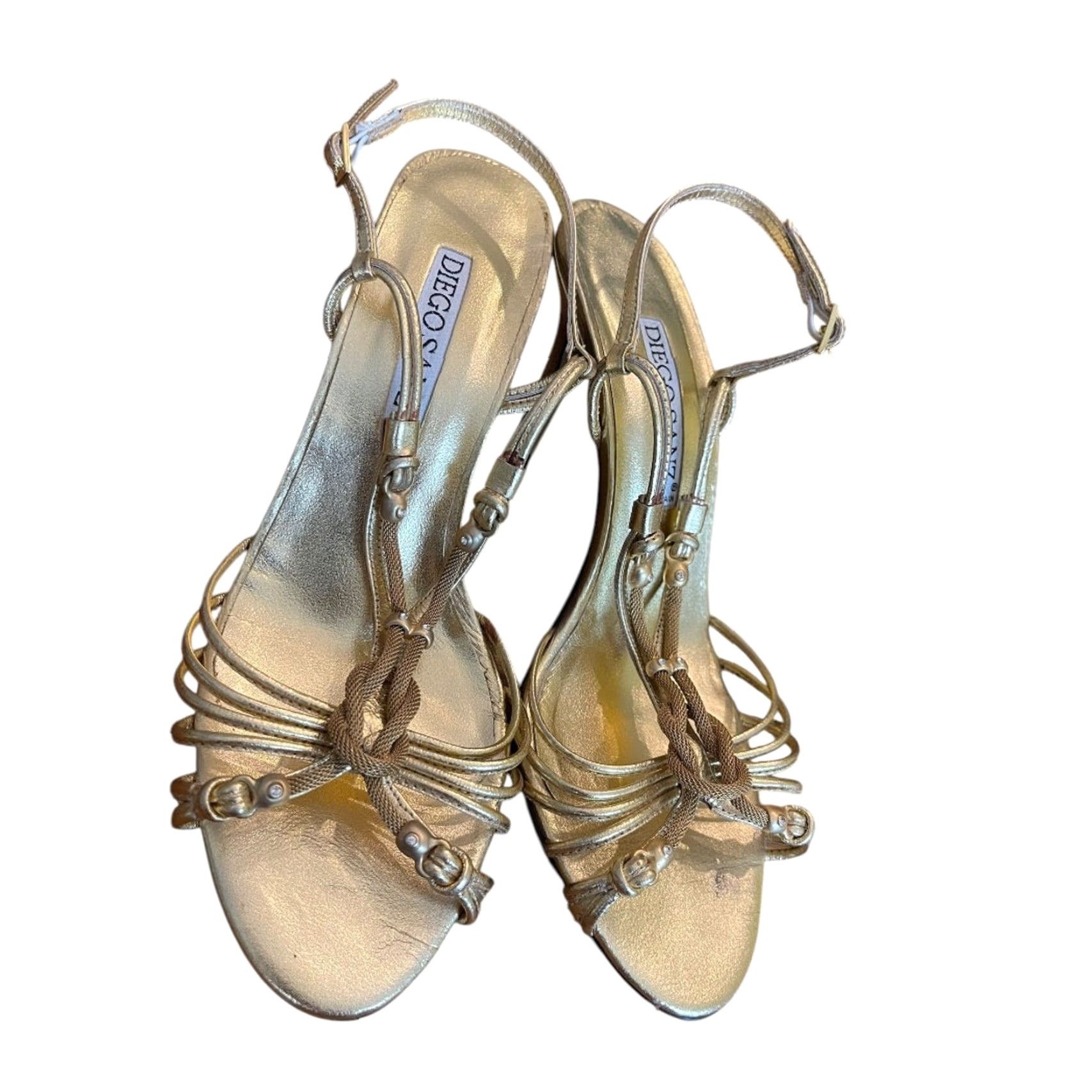 Vintage Diego Sanz Strappy Sandals Gold 7.5 Women 3.5 Inch Heel Shoes Size 7.5 Spain, Synthetic Upper Size US 8 / IT 38 - 4 Thumbnail