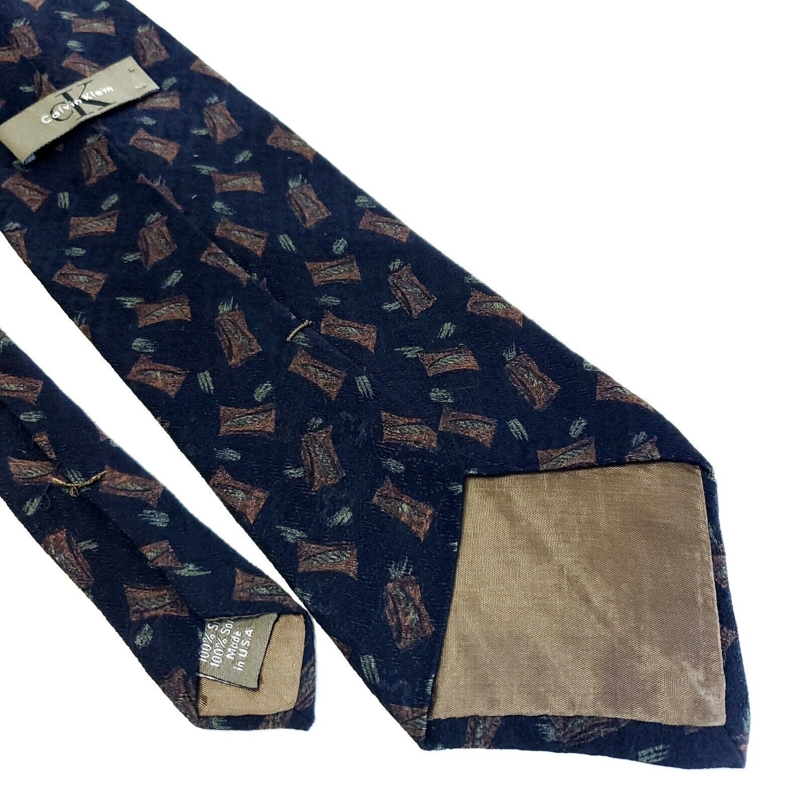 Calvin Klein Calvin Klein Navy Blue Brown Jacquard Print Abstract Wide Si Size ONE SIZE - 5 Thumbnail