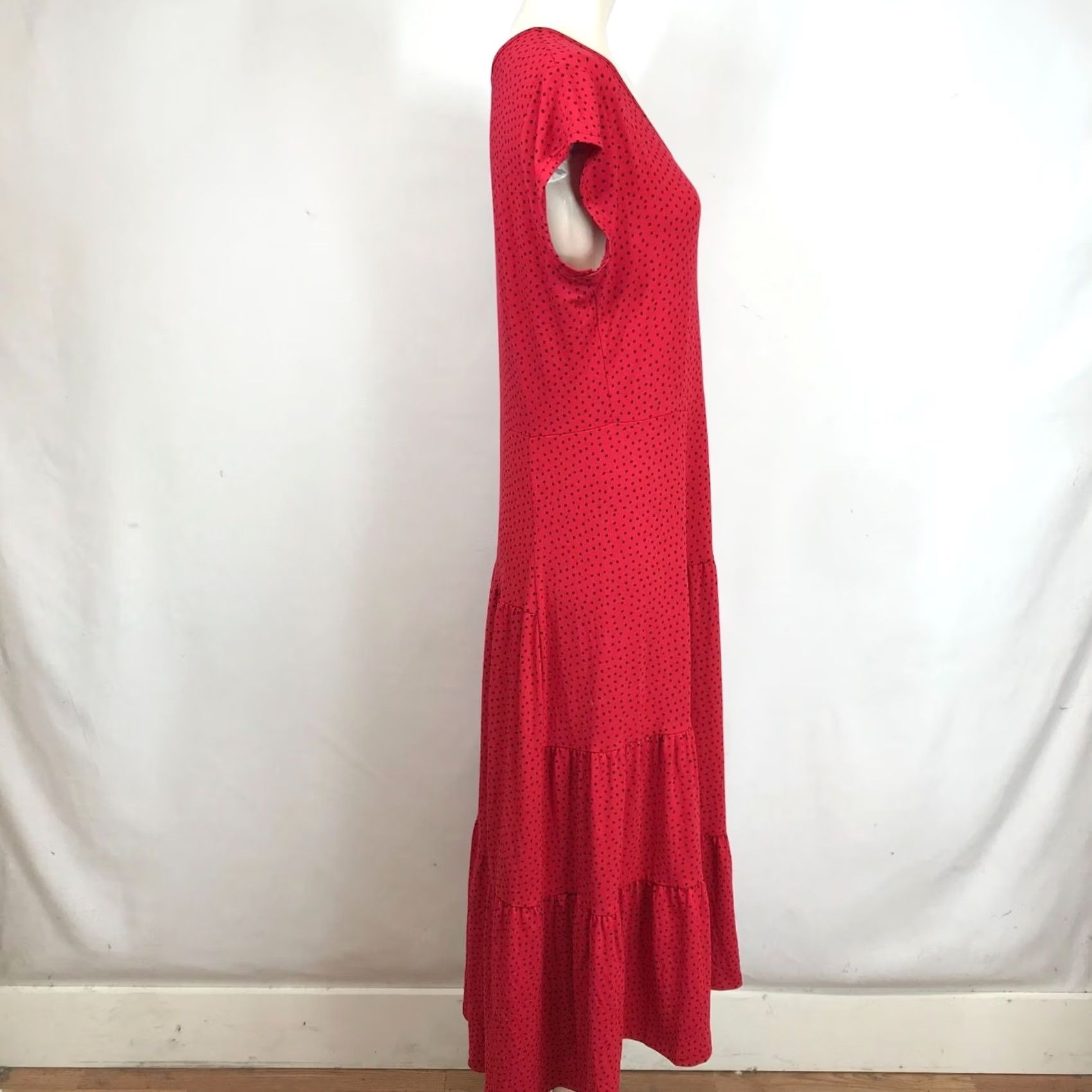 Tommy Hilfiger TOMMY HILFIGER Womens M Red Short Sleeve Ruffle Layered Midi Maxi Dress Size 32" / US 10 / IT 46 - 5 Thumbnail