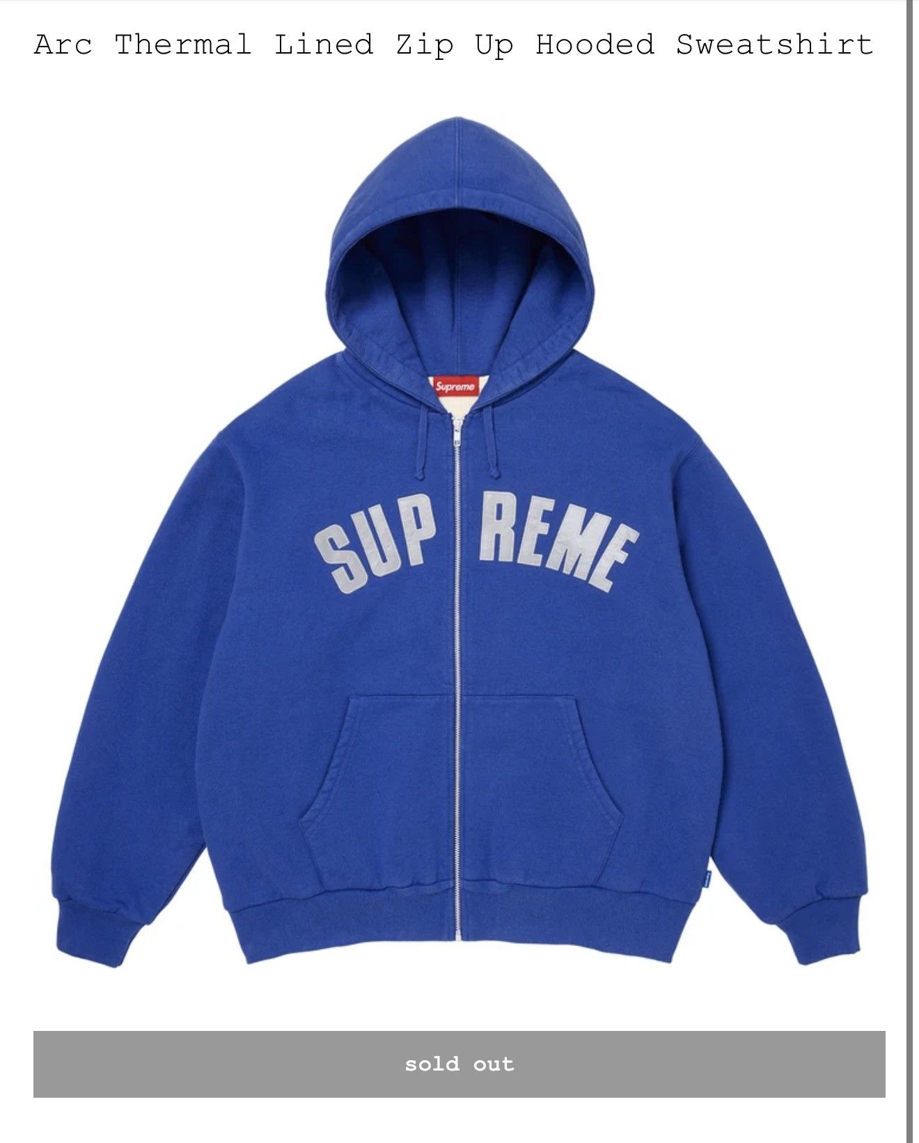 Supreme Supreme Navy Arch Logo Spell Out Thermal Zip Hoodie M