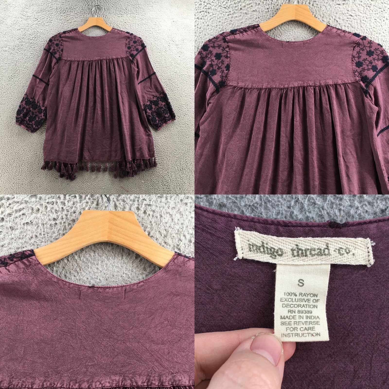Vintage Indigo Womens S Cardigan Duster Purple Boho Embroidered Fringe Hem Casual Shirt/Top (Indigo Thread) Size S / US 4 / IT 40 - 8 Thumbnail