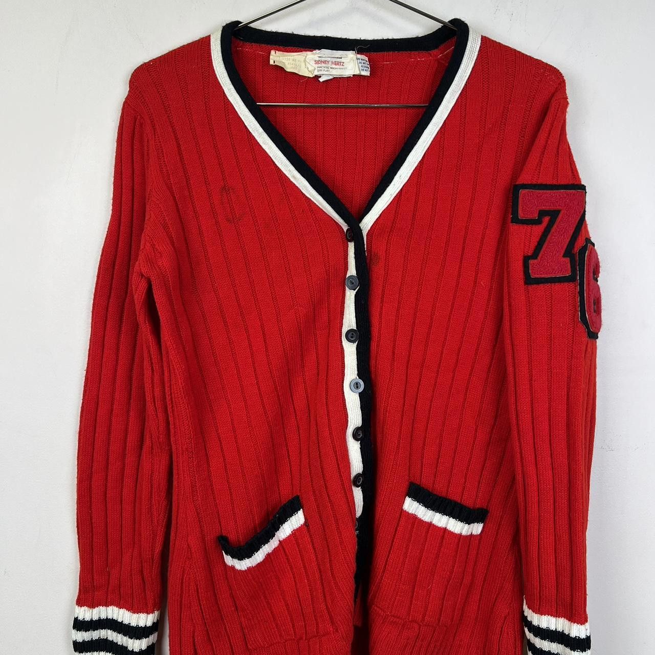 Designer Vintage Red Cardigan with 76 Patch 80s1 Size L / US 10 / IT 46 - 2 Thumbnail