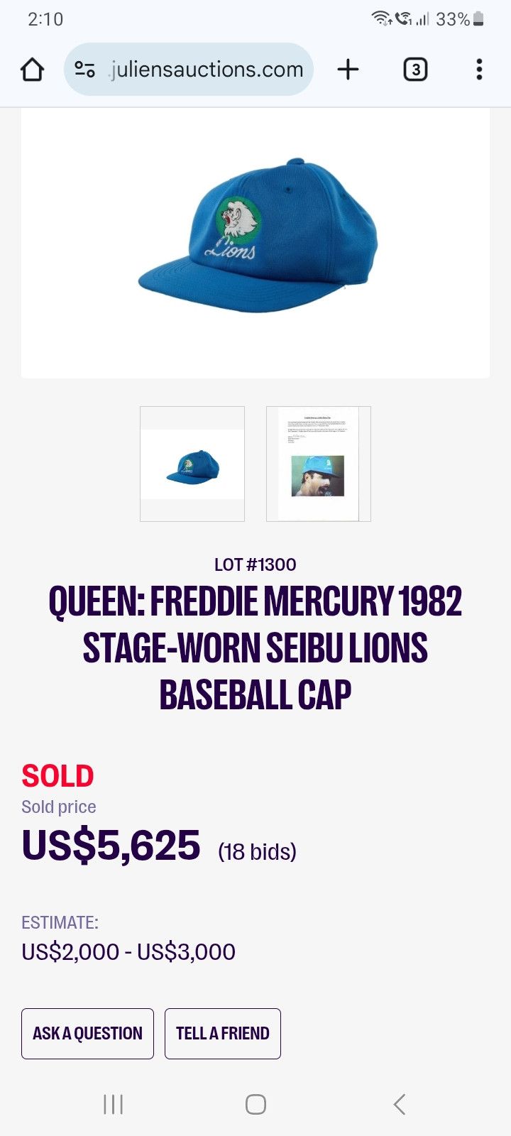Other Seibu Lions Queen Freddie Mercury 1982 Worn Stage Cap Size ONE SIZE - 9 Thumbnail