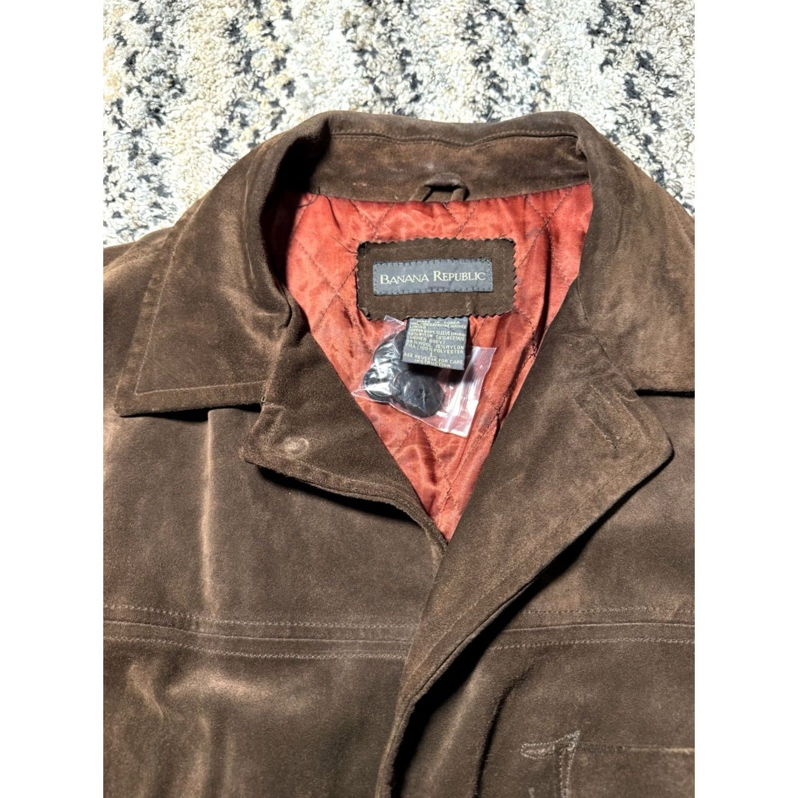 Banana Republic VINTAGE Banana Republic Leather Coat Mens Large Suede Lined Heavy Duty Bomber Jacket Brown 32 in Long 26 in Wide Men’s Regular Size US L / EU 52-54 / 3 - 6 Thumbnail