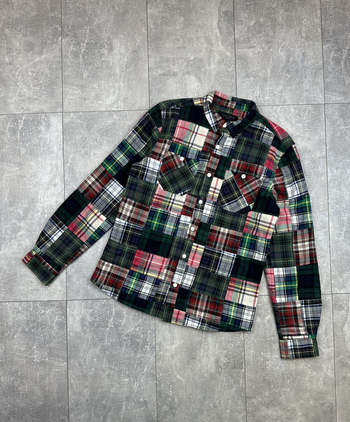 Allsaints Japanese Shirts Button Up Patch Work Multi Color Menswear