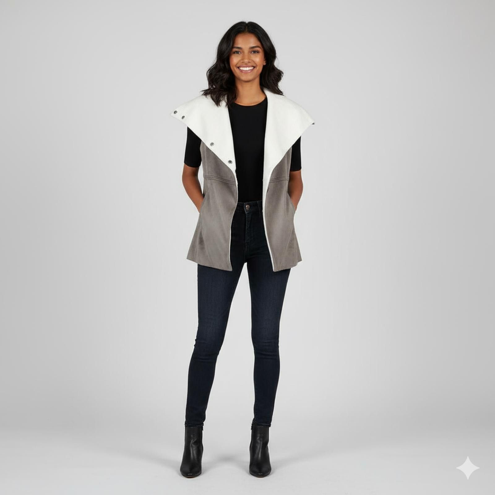 Issey Miyake Stylish Two-Tone Faux Suede Women's Outerwear Jacket Size M / US 6-8 / IT 42-44 - 1 Thumbnail