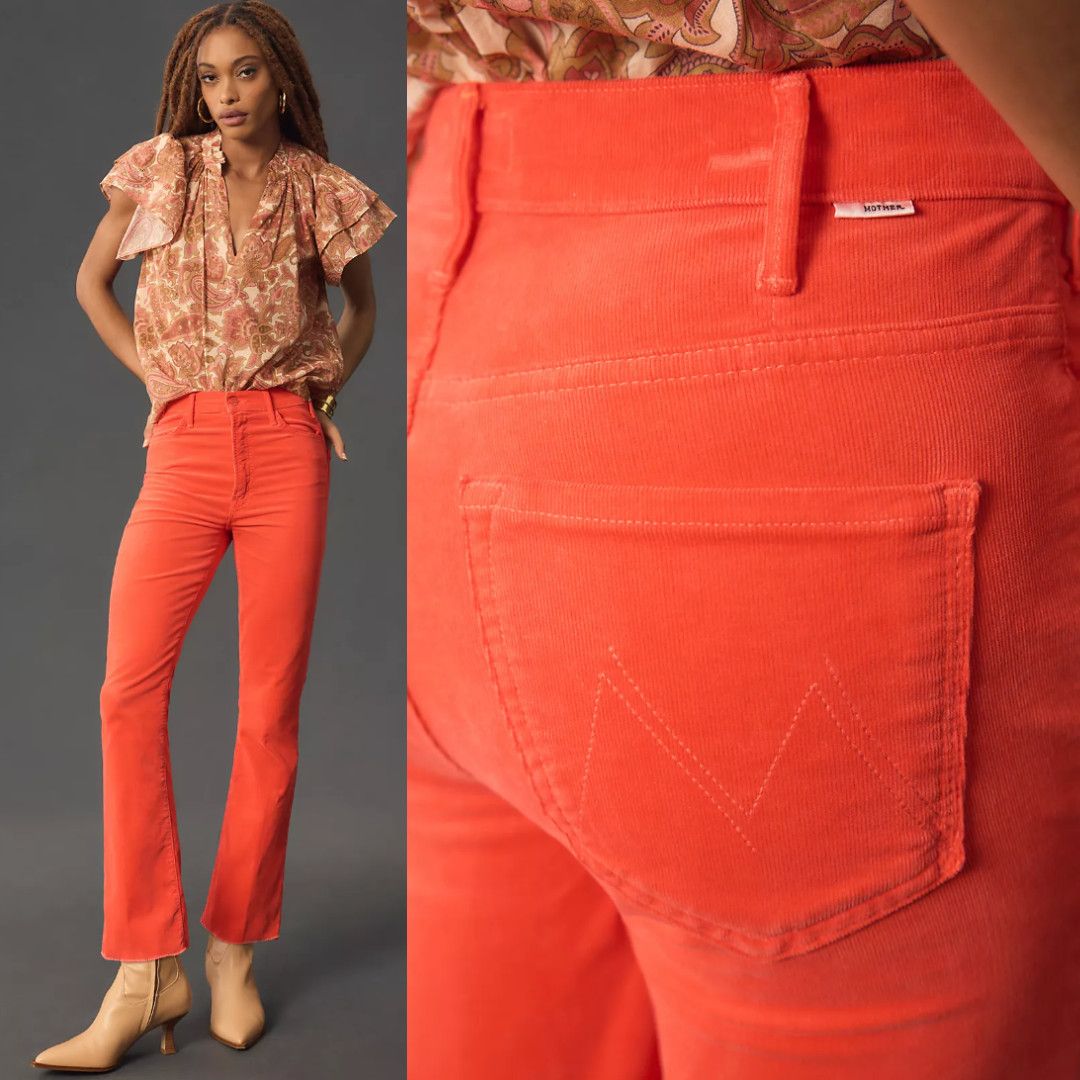 image of Mother | NWT Hustler Ankle Fray Orange Corduroy Jeans 24, Women's