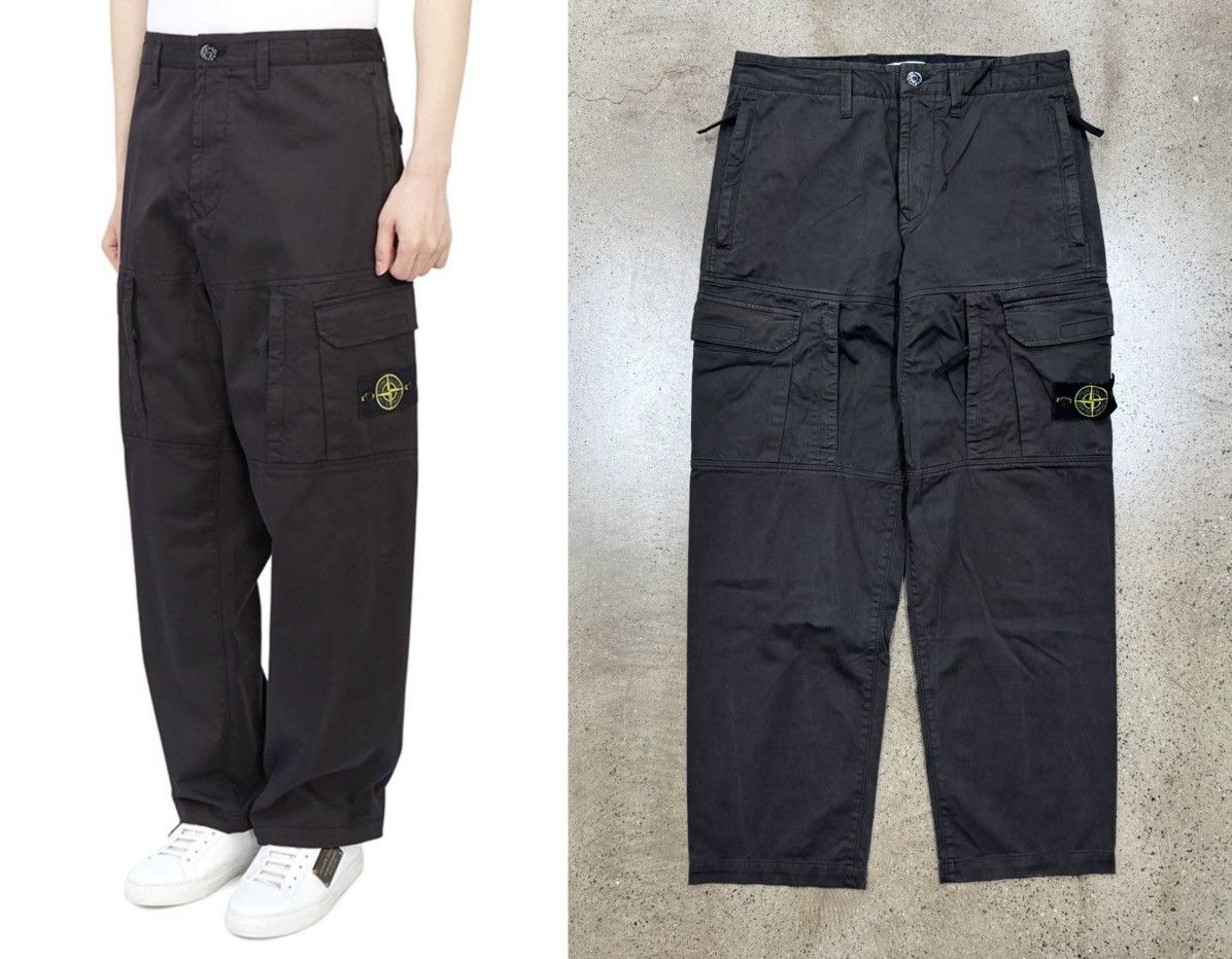 Stone Island Wide Leg Logo Patch Cargo Pants