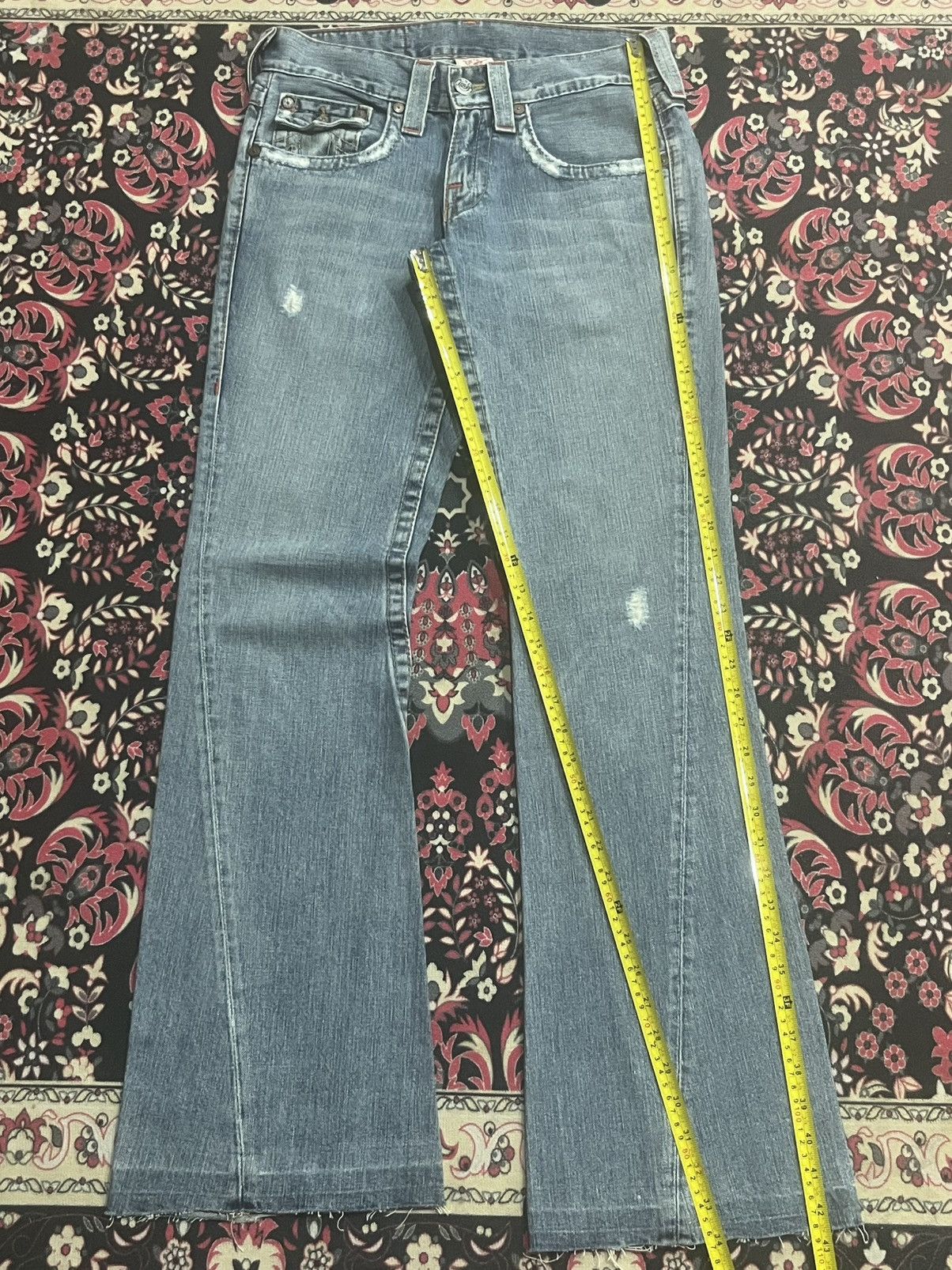 True Religion True Religion Joey Brown Leather Flap Pocket Flare Blue Jean Size US 28 / EU 44 - 12 Thumbnail