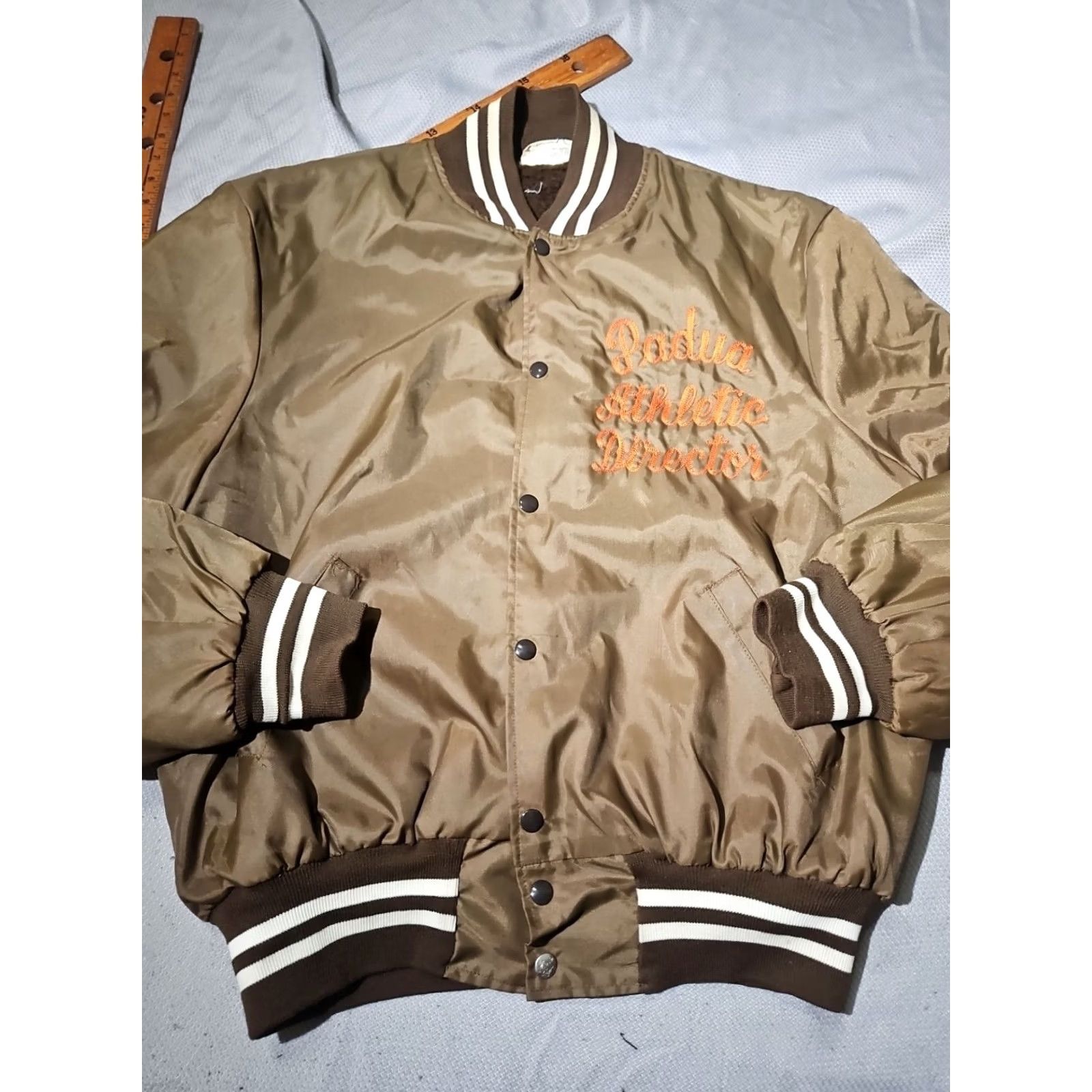 Holloway VINTAGE Holloway Varsity Jacket Adult 2XL Brown Bomber Snap Button Preppy Jacket Mens Size US XXL / EU 58 / 5 - 2 Thumbnail
