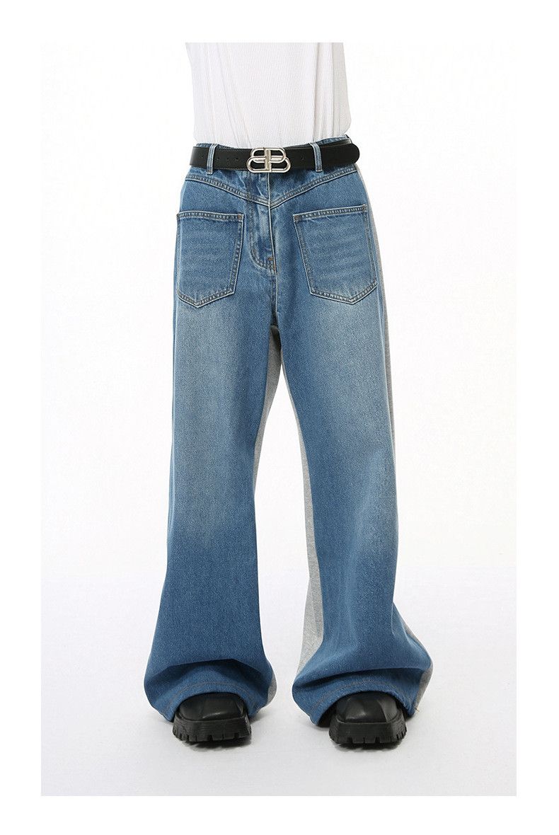 Japanese Brand × Jean Blue Washed Colorblock Wide Leg Loose Jeans Size US 32 / EU 48 - 2 Thumbnail