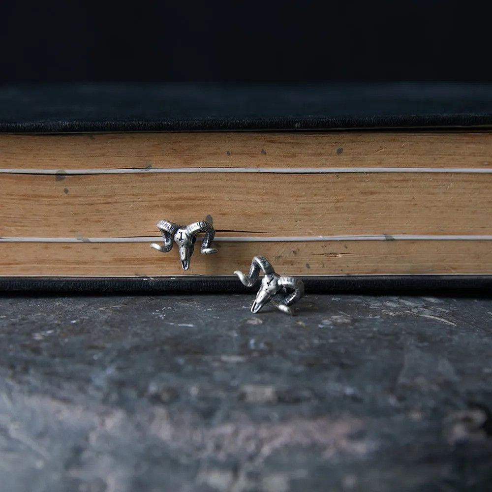 Jewelry Goat Skull Stud Earrings 925 Sterling Silver Jewelry Gift Size ONE SIZE - 6 Thumbnail