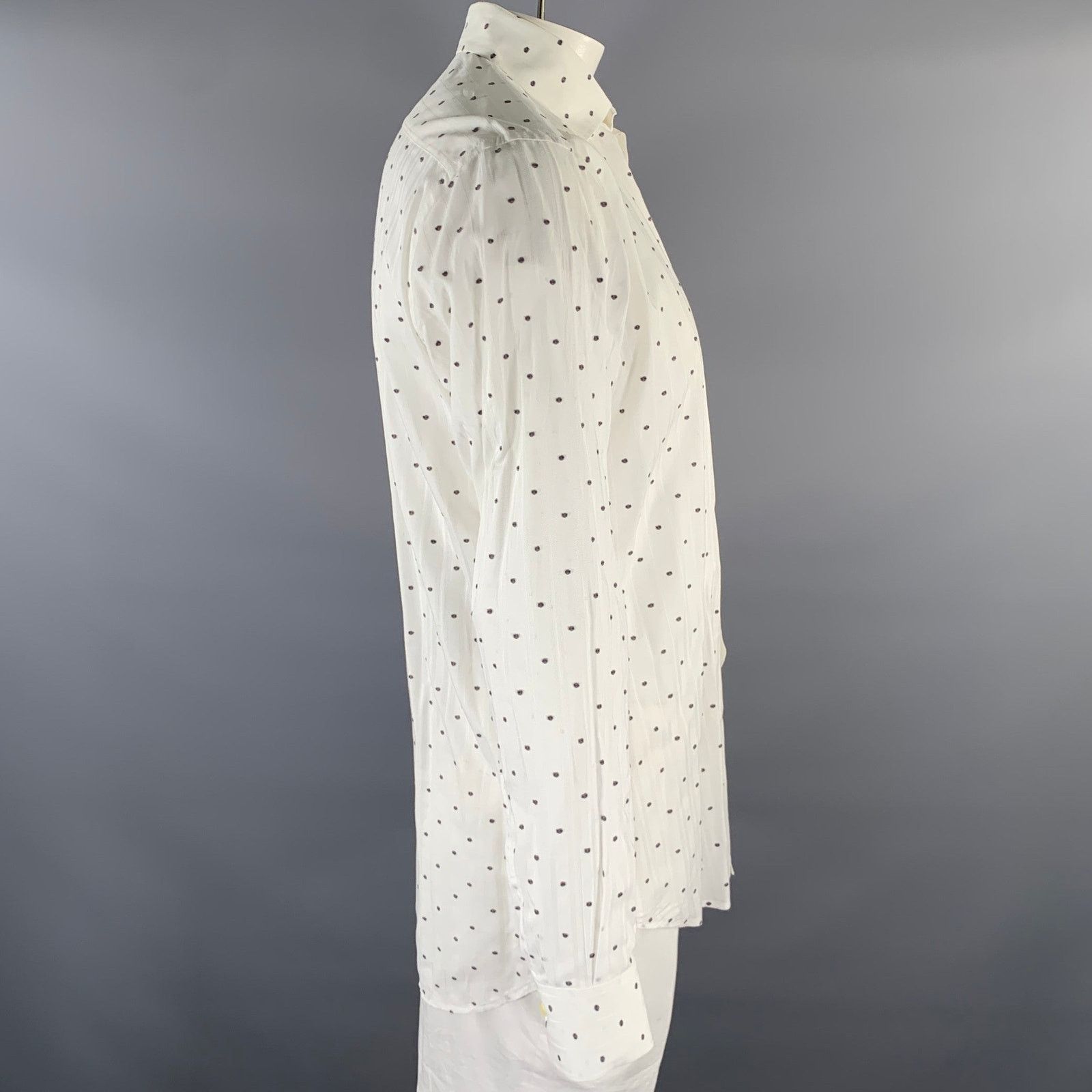 Etro ETRO L White Grey Polka Dot See Through Long Sleeve Shirt Size US L / EU 52-54 / 3 - 3 Thumbnail