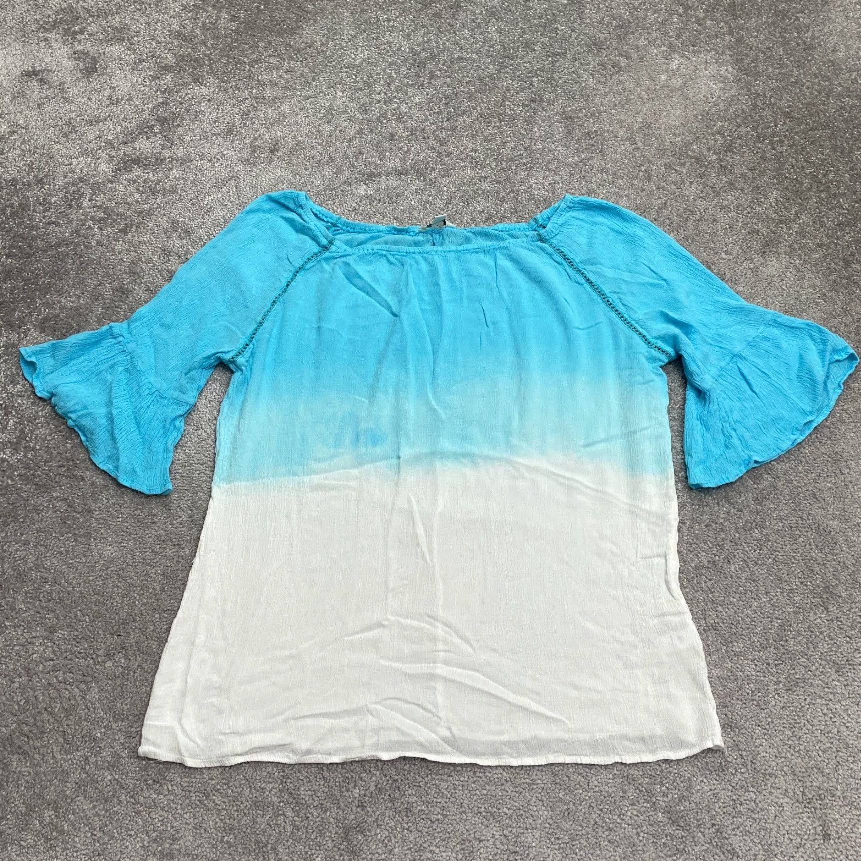Vintage Cato Ombre Off Shoulder Peasant Top Womens 20W Blue Bell Sleeve Summer Shirt Womens Size 3XL / US 20-22 - 2 Thumbnail