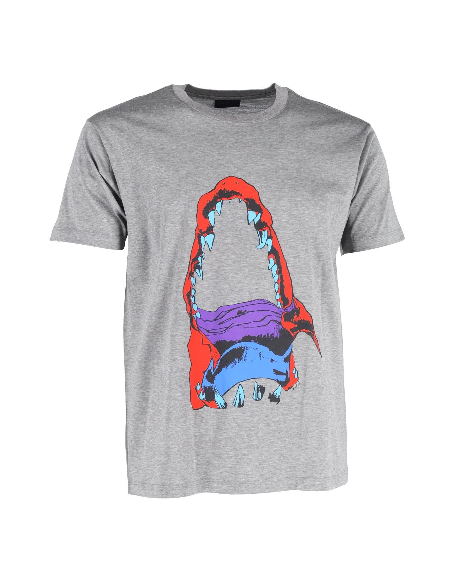 image of Lanvin Artistic Graphic Cotton T-Shirt in Grey, Men's (Size Medium)