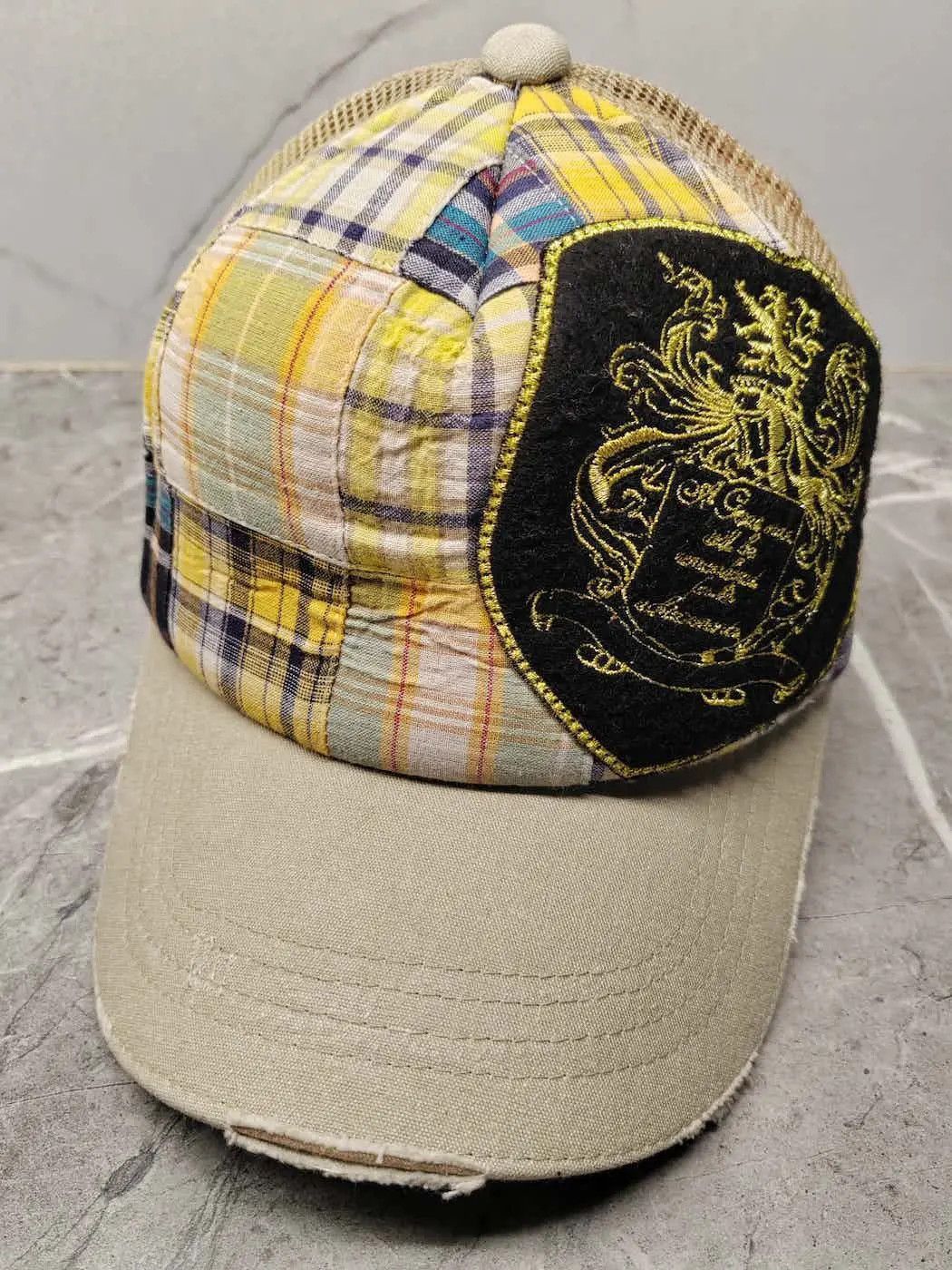 image of Vintage Patchwork Flannel Distressed Style Trucker Cap Hat in Mix, Men's