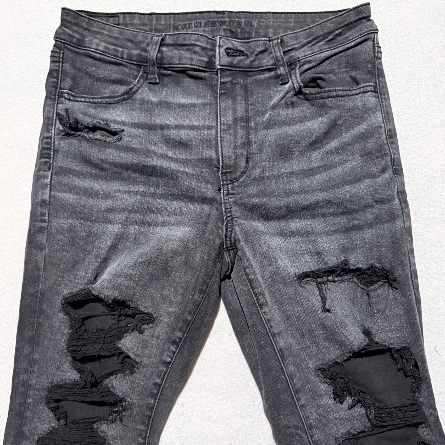 American Eagle Outfitters American Eagle Jeans Women Denim Stretch Ripped Distressed Skinny - 12 Short Black 5-Pocket Style Jeans Mens Womens Boys Girls Size 34" / US 12 / IT 48 - 3 Thumbnail