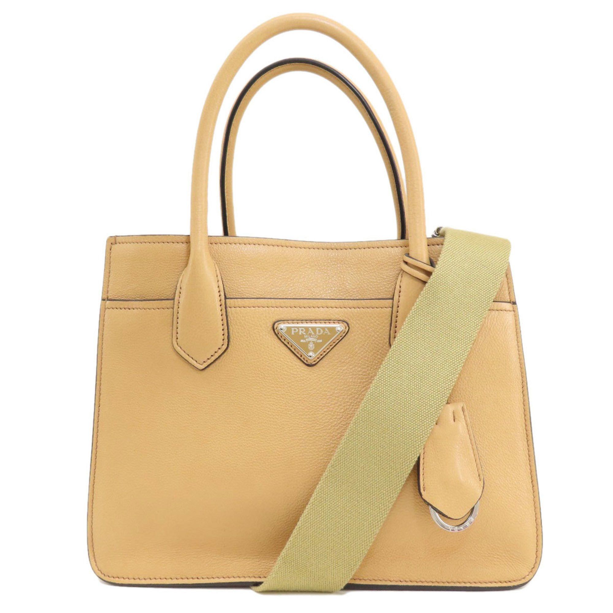 image of Prada 1Ba178 Metal Fittings Handbag Leather Women's Prada in Beige