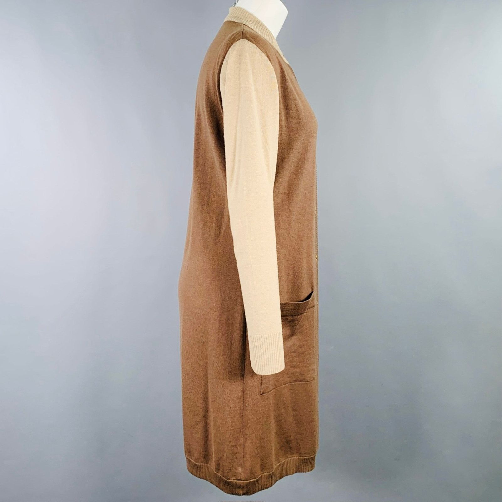 Celine CELINE Size M Brown Beige Color Block 2 Pockets Cardigan Size M / US 6-8 / IT 42-44 - 3 Thumbnail