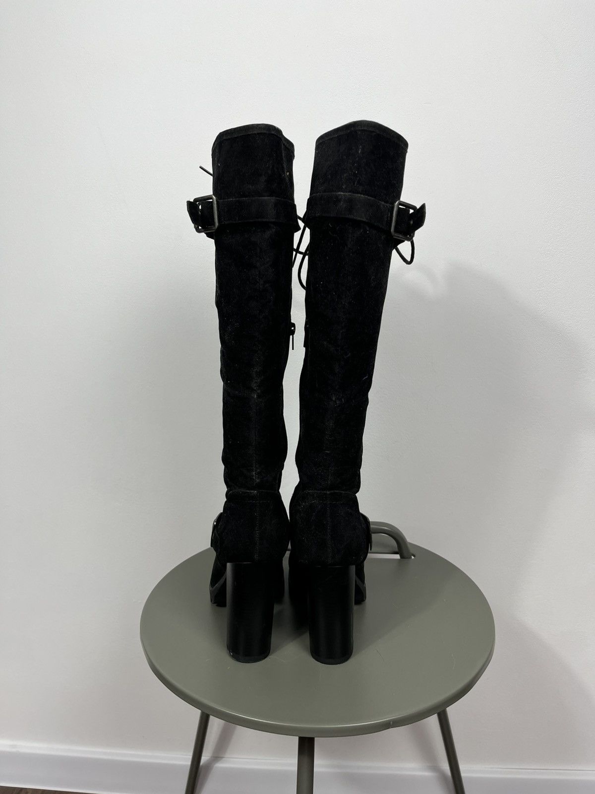 Other Black Suede Knee High Lace Up Platform Heeled Boots US 9 Size US 9 / IT 39 - 8 Thumbnail