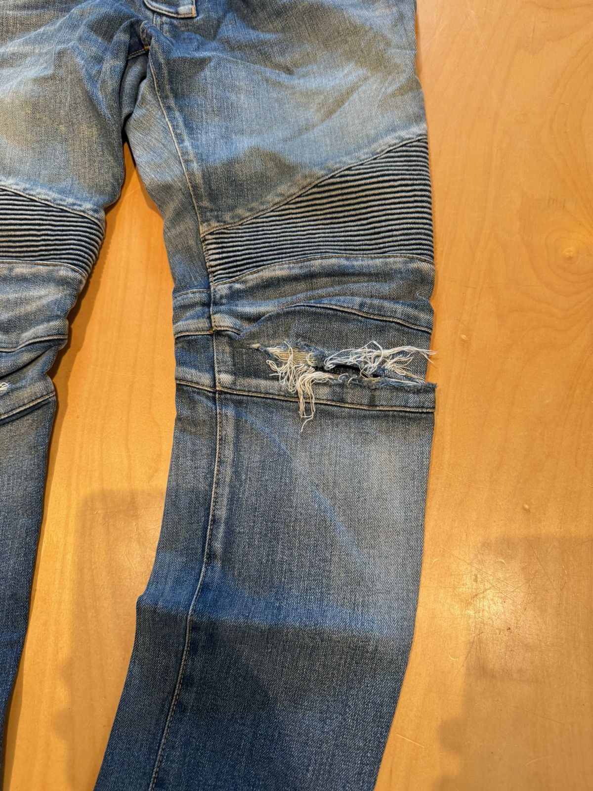 Balmain Balmain biker denim distressed blue fade Size US 31 - 3 Thumbnail