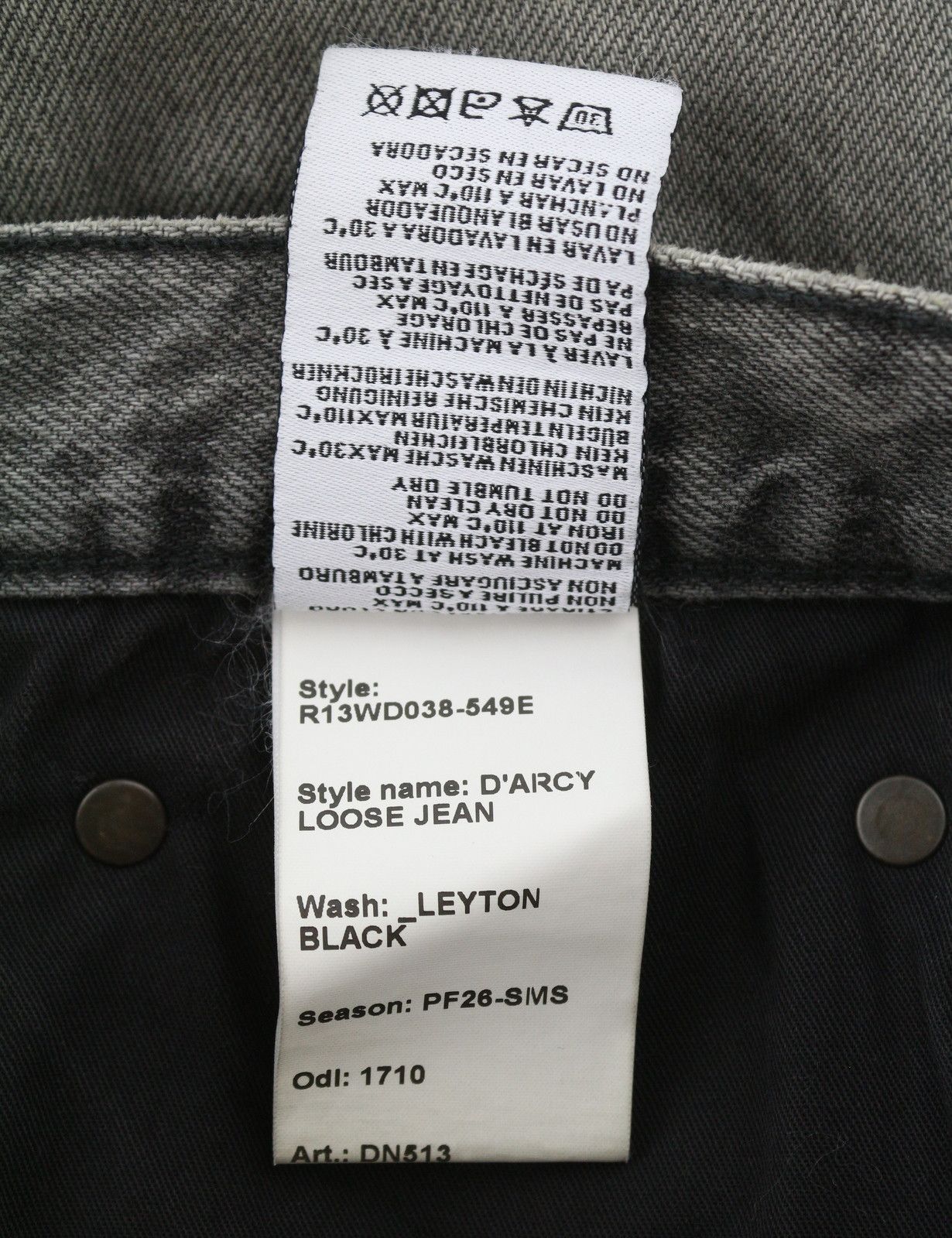 R13 D'ARCY LOOSE 27 Leyton Black Distress PF26 Jeans 88927 Size 27" / US 4 / IT 40 - 9 Thumbnail