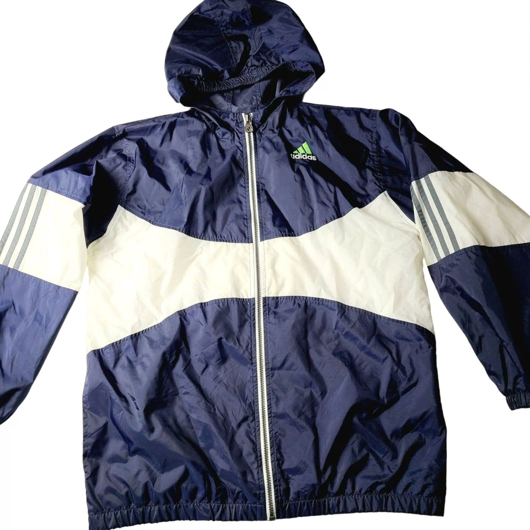 Adidas VINTAGE adidas Windbreaker Jacket Zip 3 Stripe Mens XL Hooded Blue Striped Casual Outdoor Size US XL / EU 56 / 4 - 2 Thumbnail