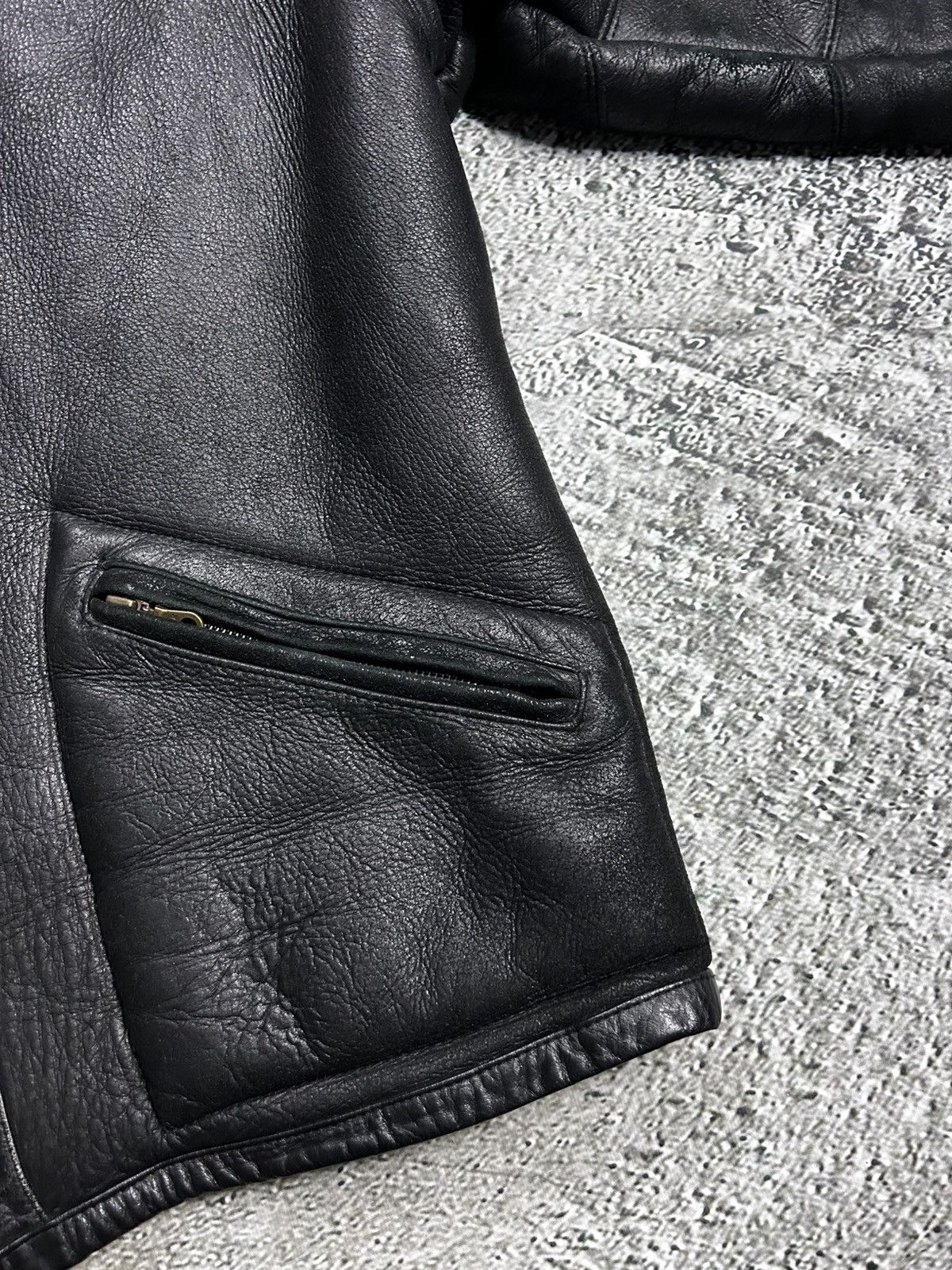 Marc Buchanan Pelle Pelle leather jacket sherpa fur black big logo 90s Size US XL / EU 56 / 4 - 4 Thumbnail