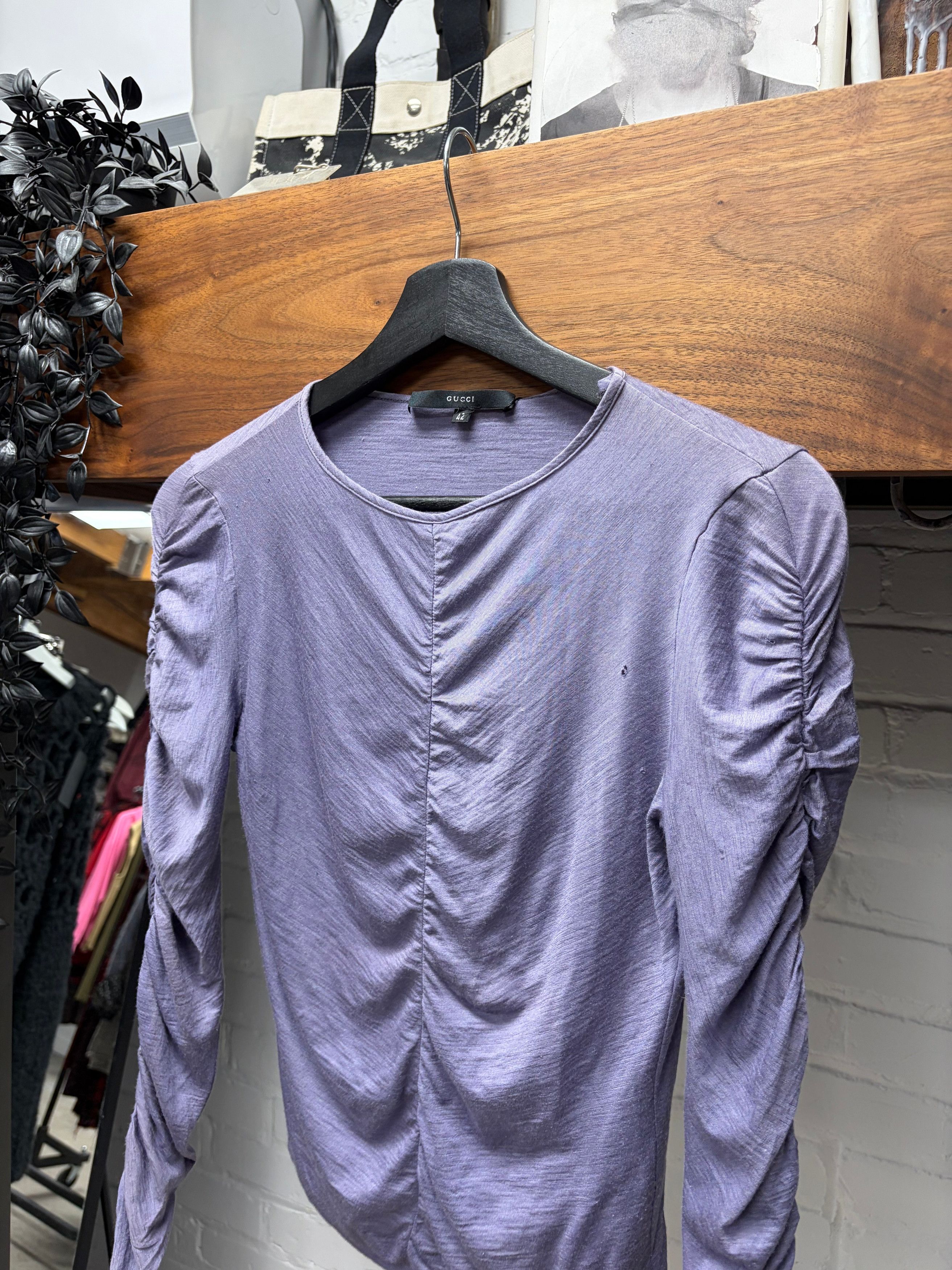 Gucci AW1999 Gucci by Tom Ford Lilac Purple ‘Ruched Sleeve’ Top Size M / US 6-8 / IT 42-44 - 3 Thumbnail