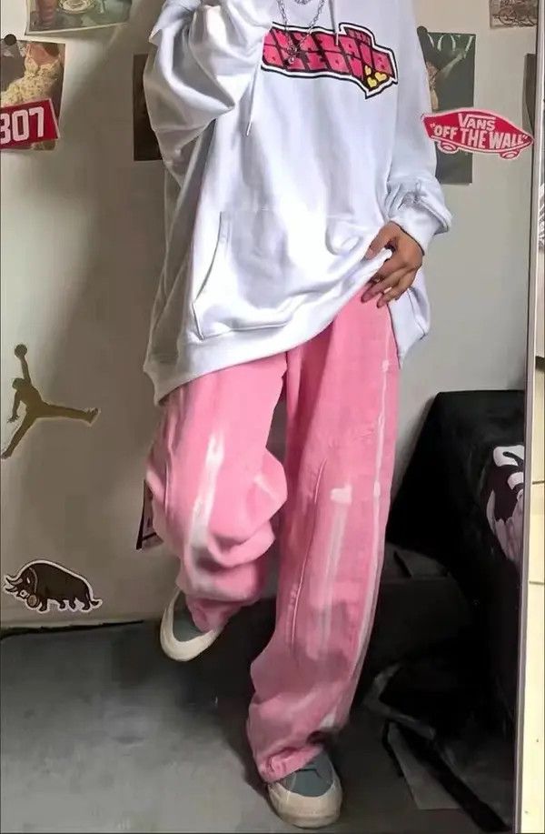 Other Pink High Waist Jeans Loose Straight Baggy Wide Leg Pants Size US 30 / EU 46 - 1 Thumbnail