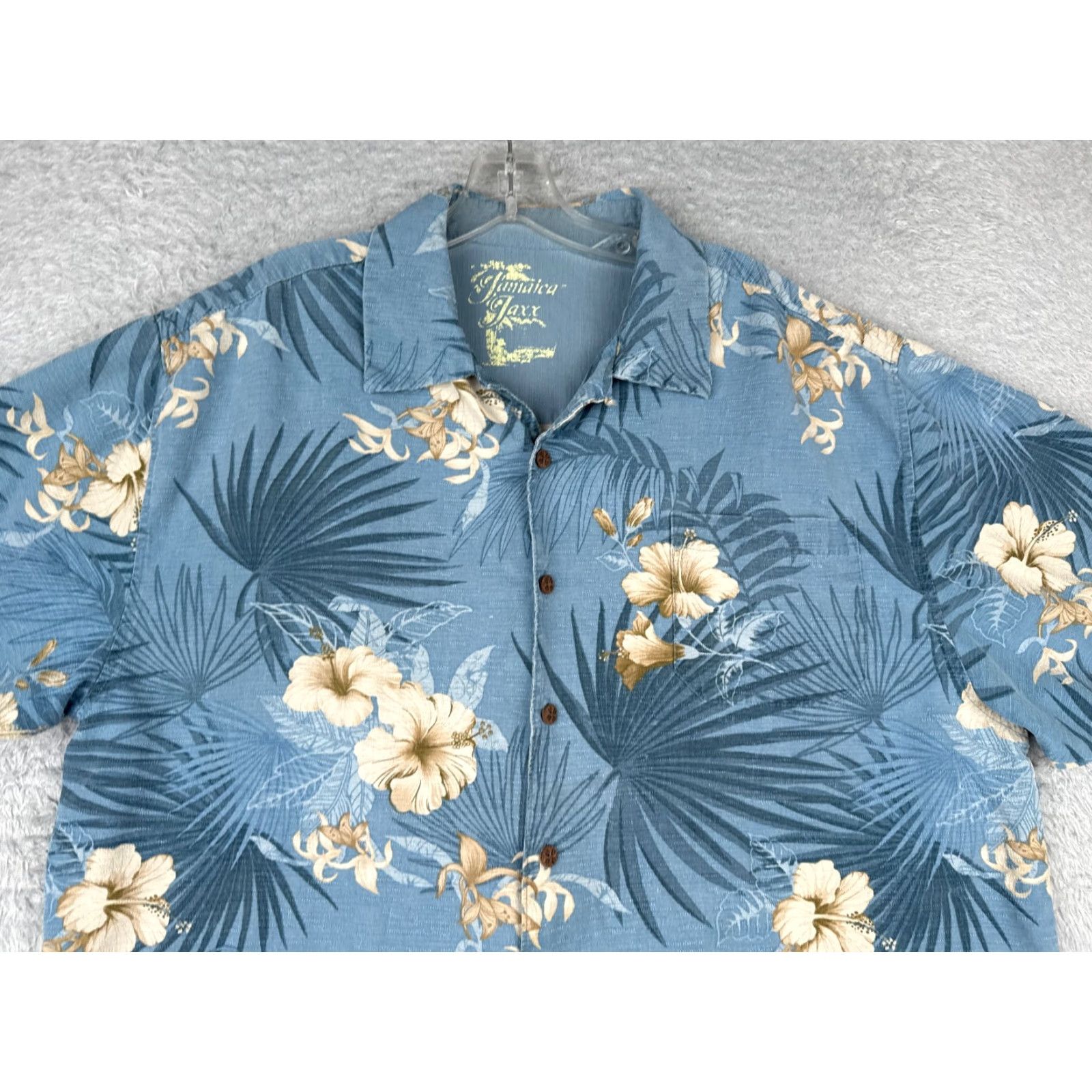Vintage Jamaica Jaxx Shirt Men XL Blue Floral Leaf Silk Button-Up Hawaiian Aloha Beach Resort 90s Style Mens Size US XL / EU 56 / 4 - 4 Thumbnail