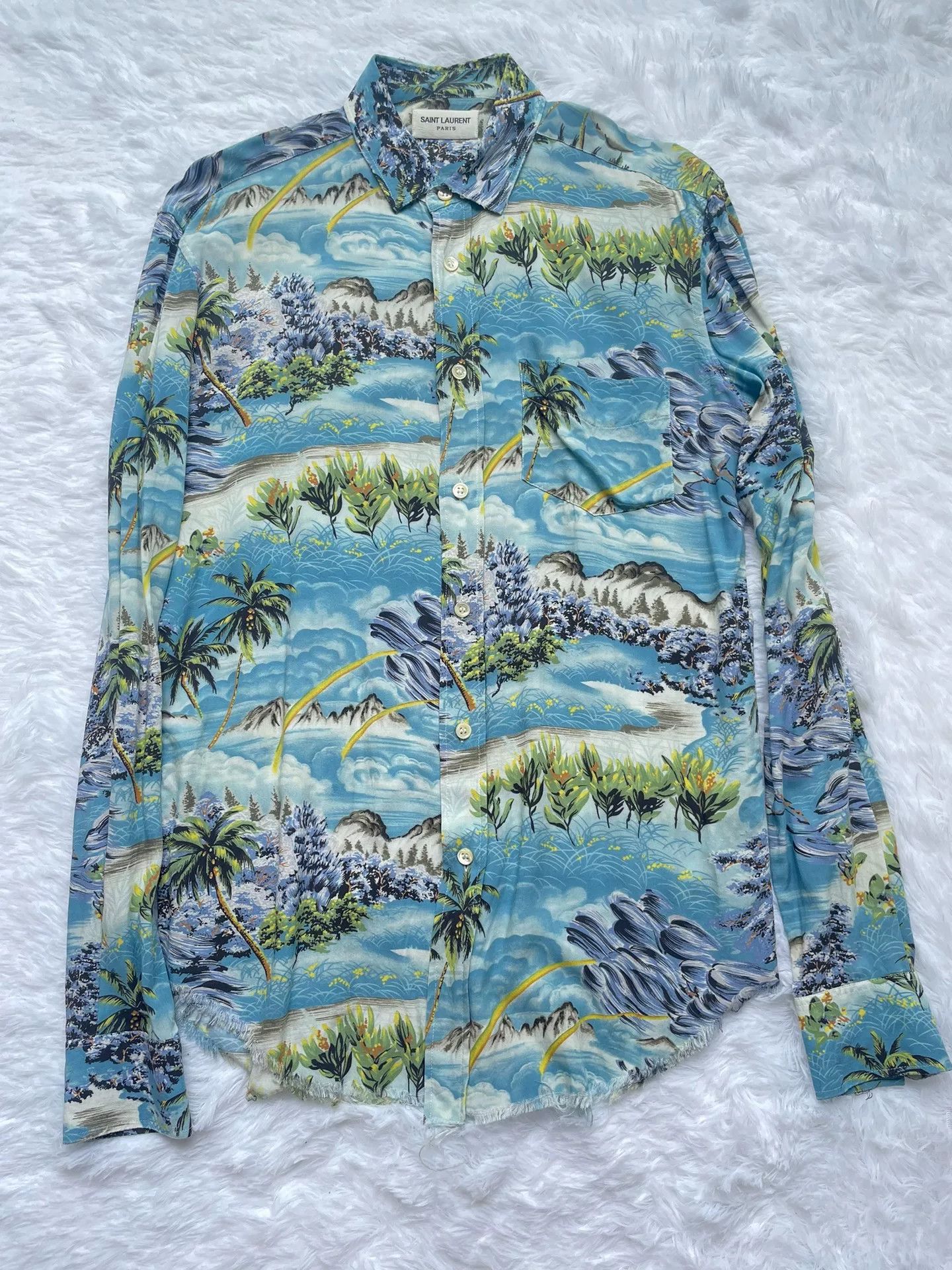 Saint Laurent Paris Saint Laurent 2016 Blue Palm Print Shirt Size US S / EU 44-46 / 1 - 1 Thumbnail